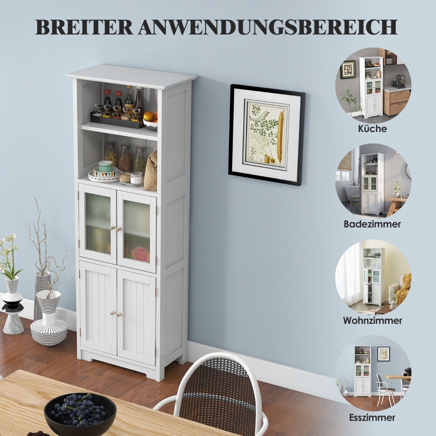 163 cm Hoher Badezimmerschrank Freistehender Vorratsschrank 60 x 30 x 163 cm Weiß Bild 1