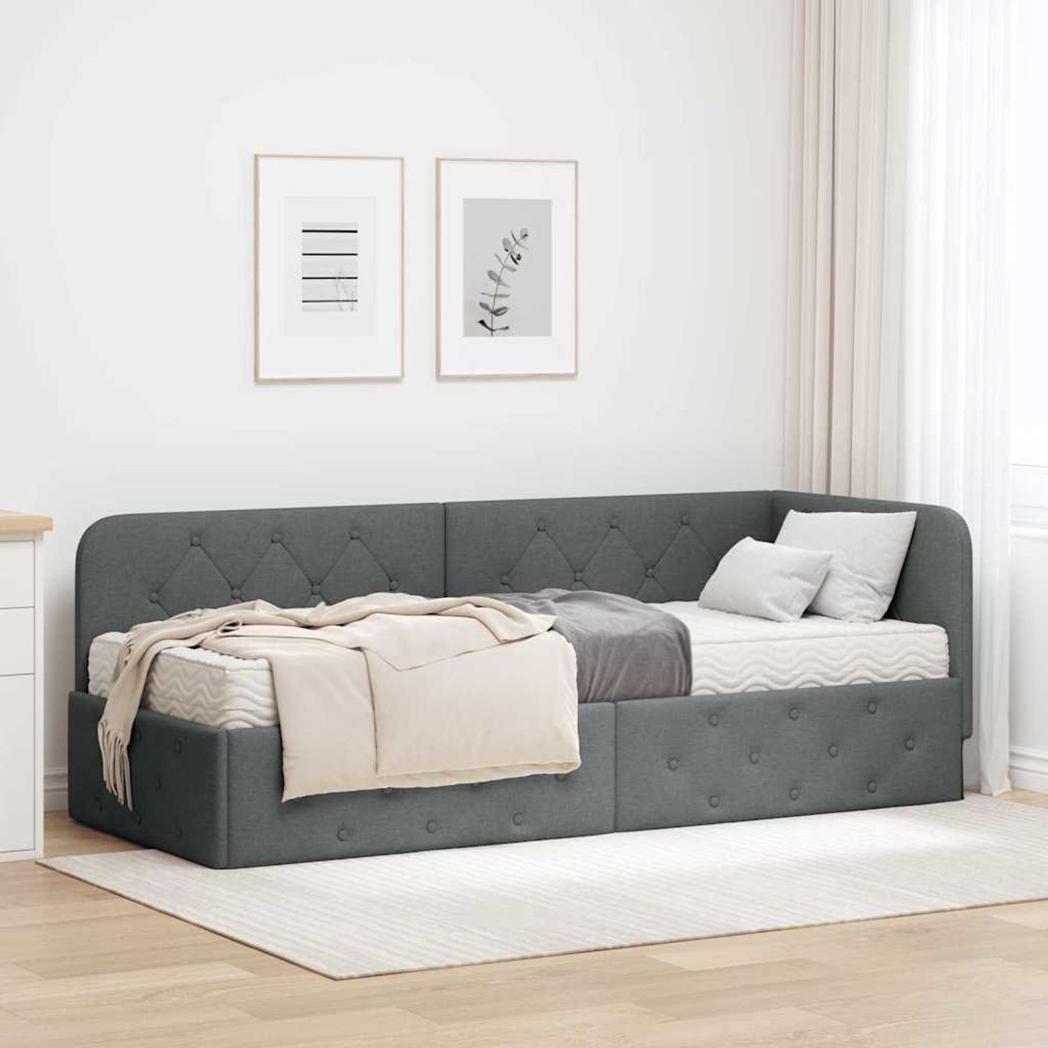 vidaXL Eckbettgestell Dunkelgrau 80 x 200 cm Stoff 3394030 Bild 1