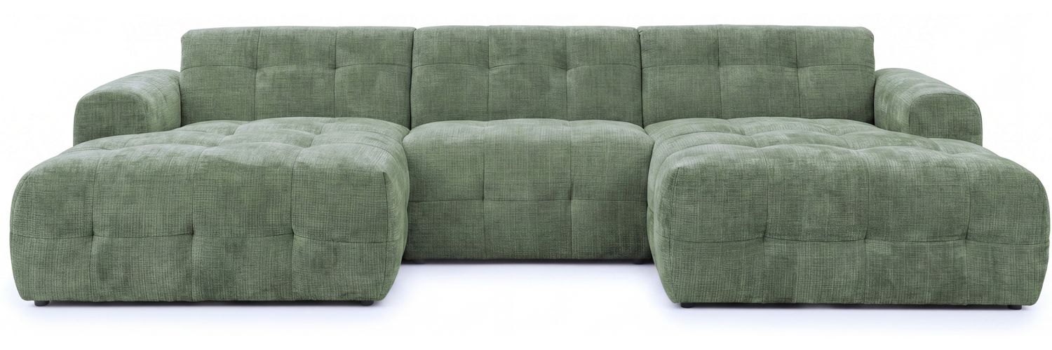 luma-home Wohnlandschaft U-Form 6-Sitzer, raffinierte Steppungen, Chenille-Bezug in Grün, 323 x 161 x 79 cm Bild 1