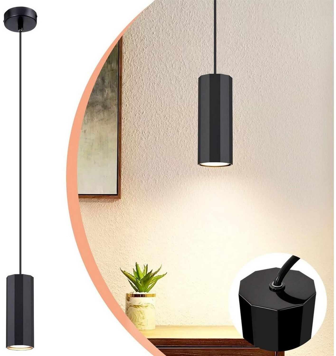 Nettlife Pendelleuchte Hängelampe Schwarz GU10 für Wohnzimmer modern 1/3/4flammig, ohne Leuchtmittel, für Esszimmer Küche Flur Wohnzimmer Schlafzimmer Bild 1