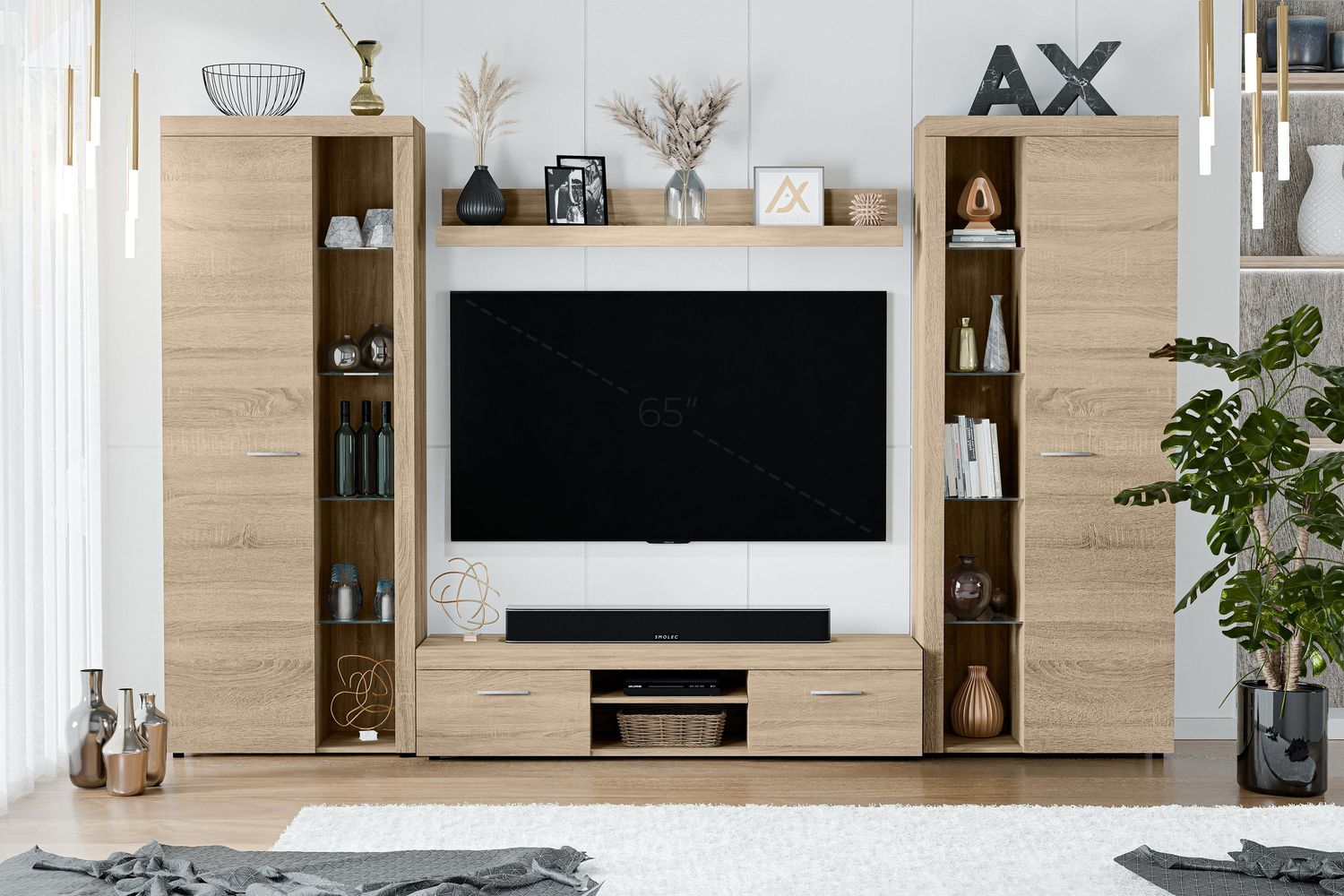 AX LIVING Spacoro XL Wohnwand Sonoma Eiche modern 300cm breit ohne LED Bild 1