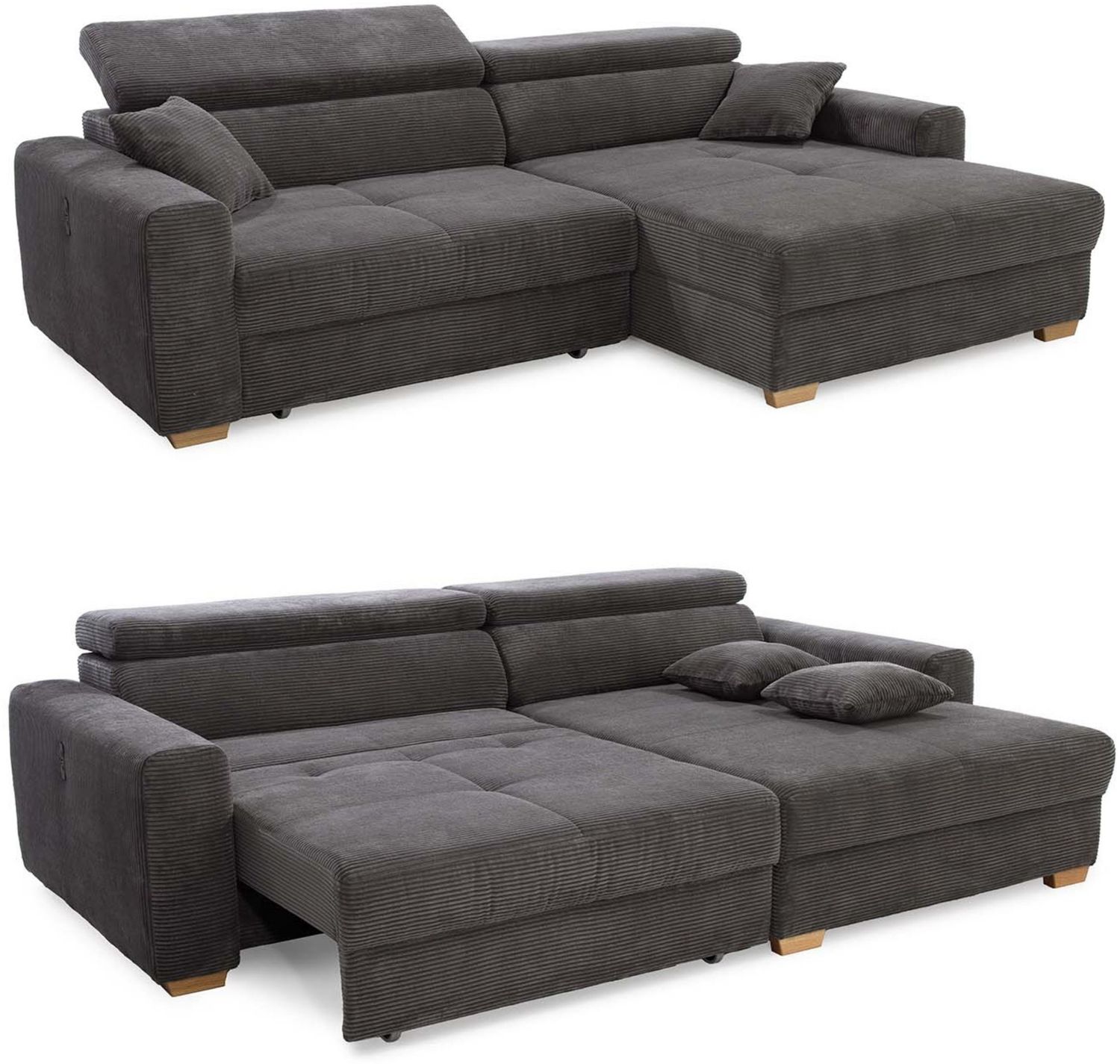 Ecksofa Auszug elektrisch USB-C Kopflehne verstellbar Couch Cord Dunkelgrau Bild 1