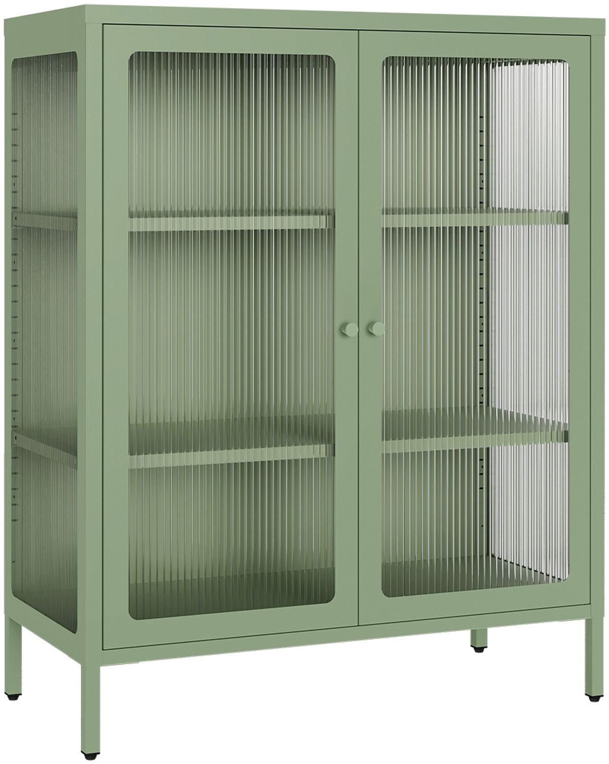 skølm 'Norns' Kommode, Metall mit Glas-Front, mintgrün, 100x38x80 cm, Metallschrank mit geriffelten Glastüren, Vitrinenschrank mit 3 Fächern Bild 1