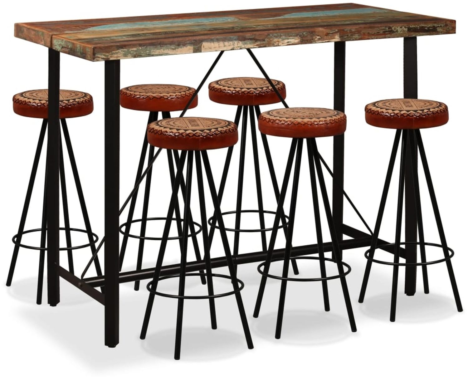 vidaXL 7-tlg. Bar-Set Altholz Massiv, Echtleder und Canvas 275147 Bild 1