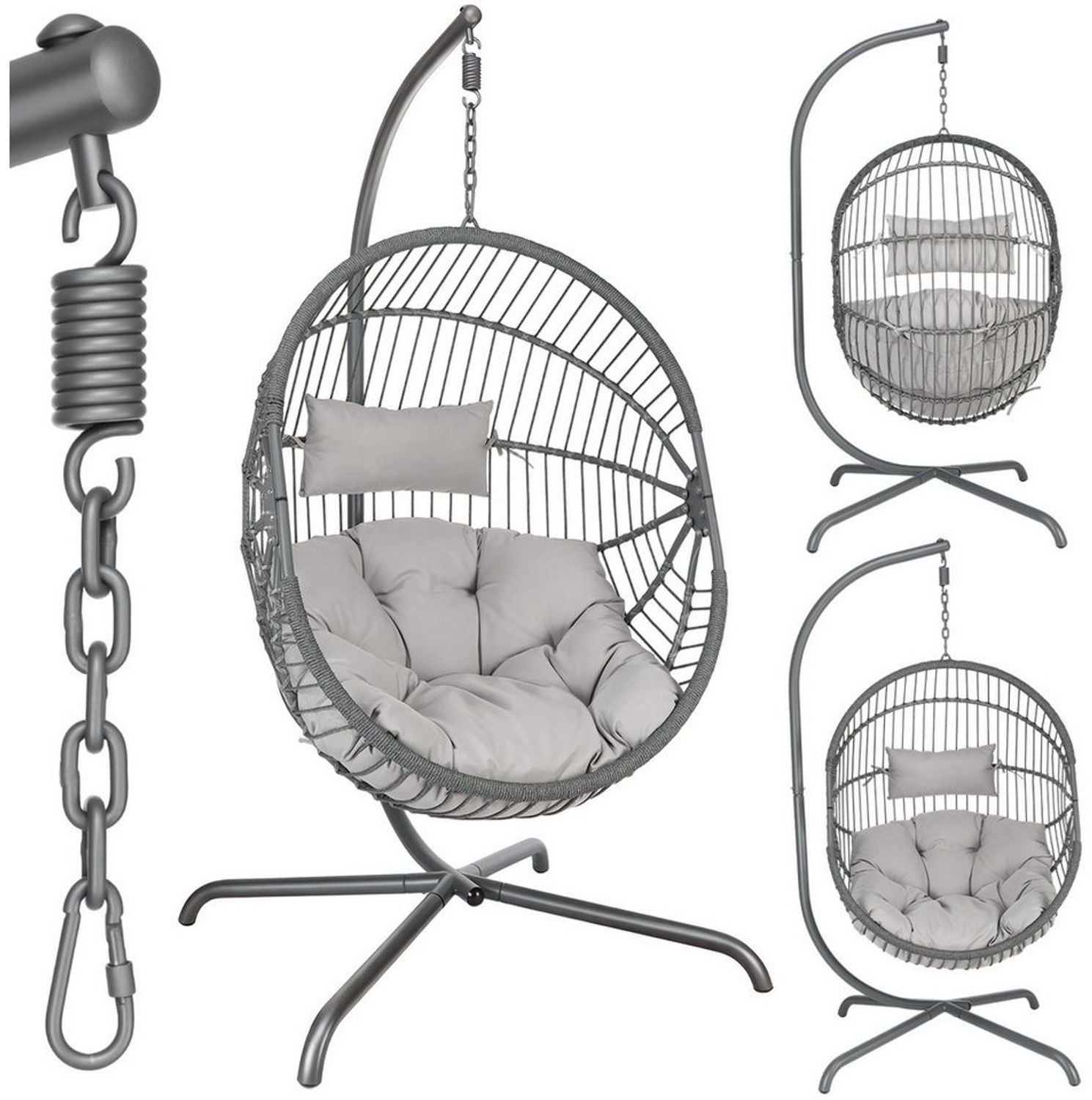 oyajia Hängesessel Hängeschaukel mit Kissen, höhenverstellbar (Hängesessel mit Gestell und extra dickem Kissen, bodenschonend und faltbar, Belastbarkeit 120 kg), Hängeschaukel für Indoor und Outdoor Bild 1