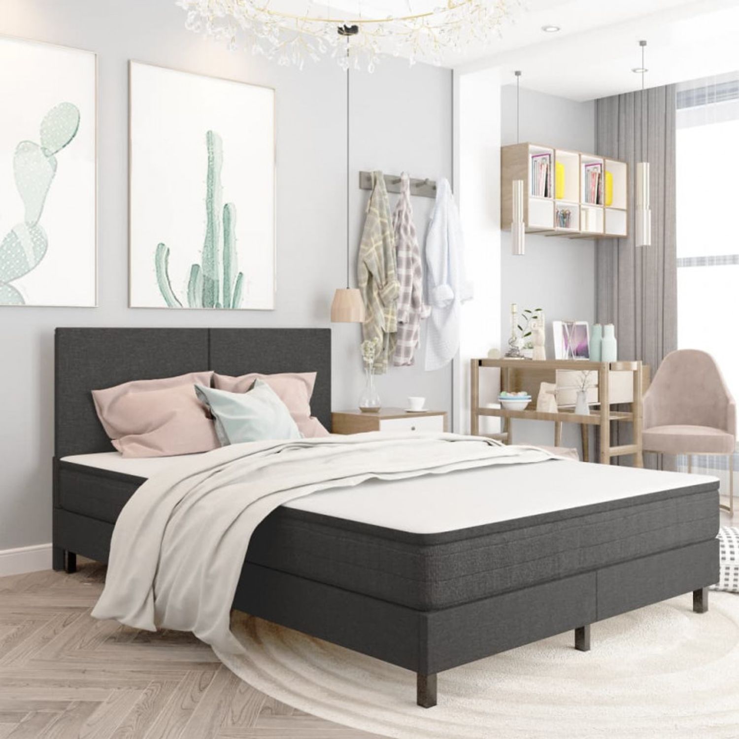 vidaXL Boxspring-Bettgestell Grau Stoff 140x200 cm 287456 Bild 1