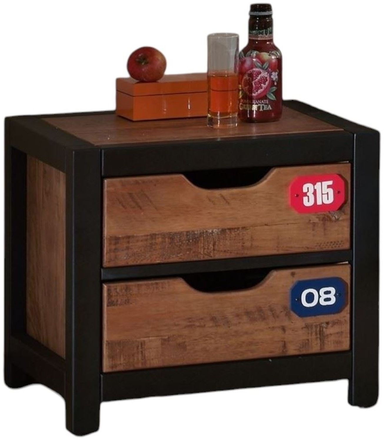 Nachtkonsole Kameko 50x45x45 MDF+Massivholz Schwarz/Cognac Bild 1