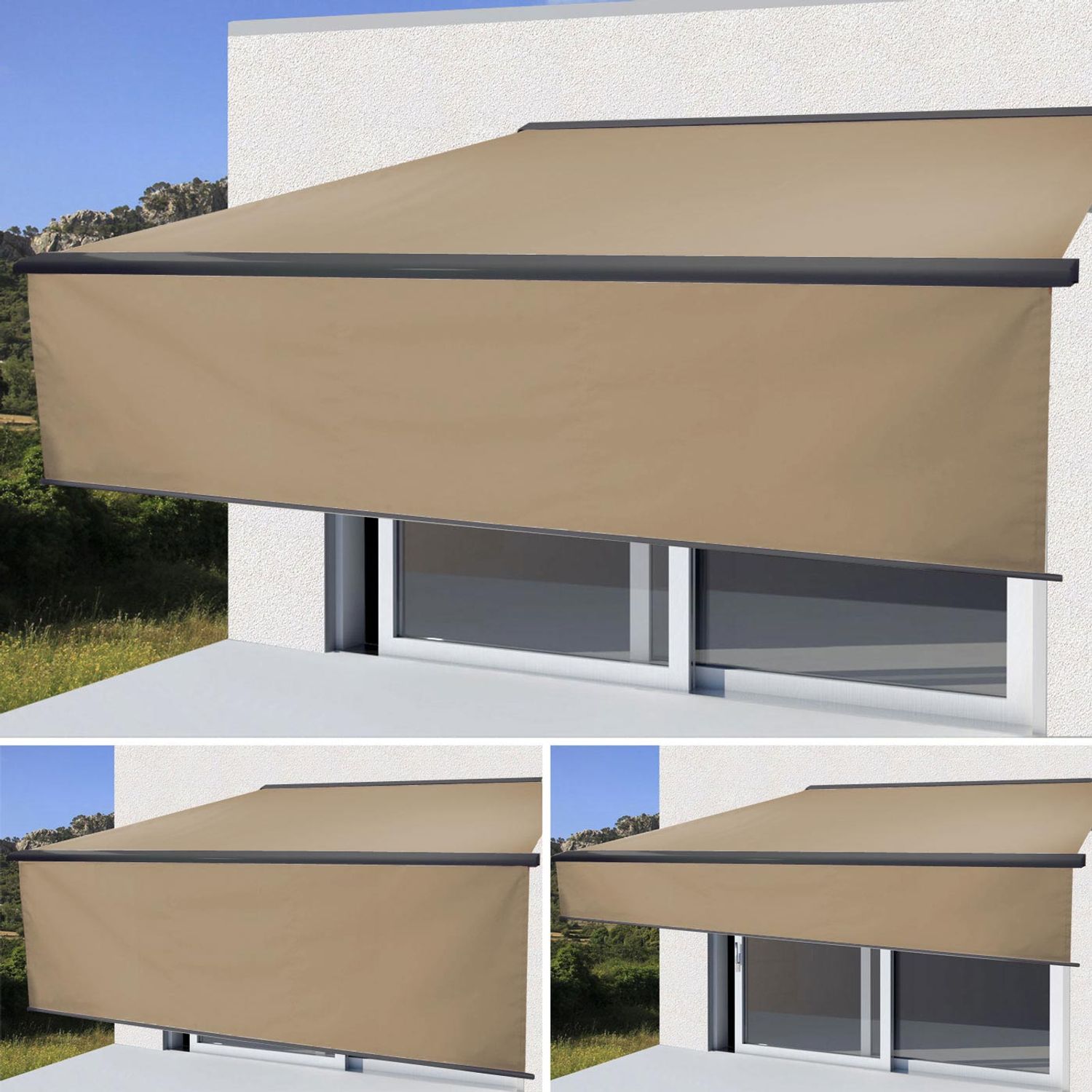 Elektrische Vollkassetten-Markise T124, 4x3m ausfahrbarer Volant ~ Polyester Creme, anthrazit Bild 1