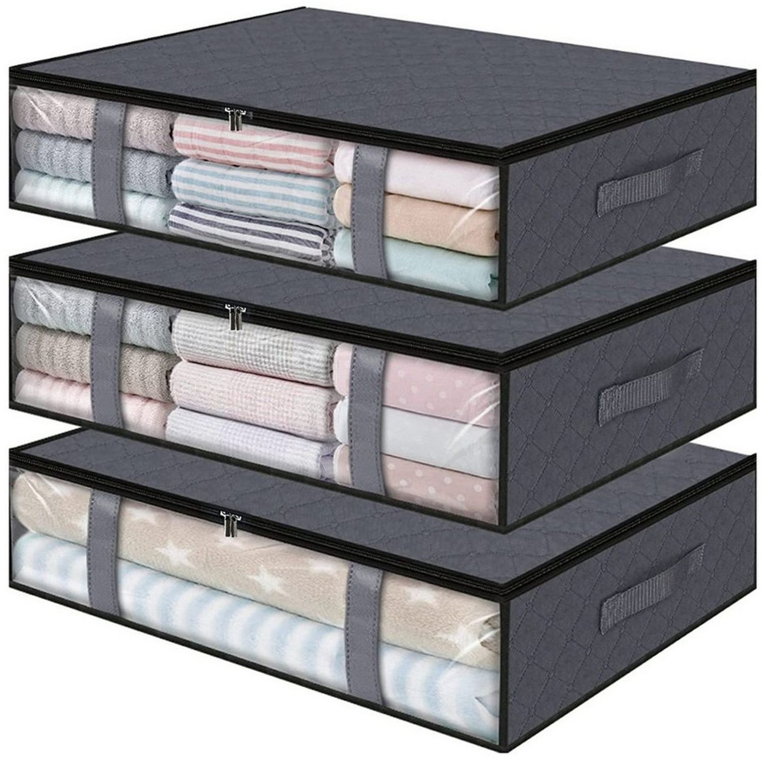Mutig Unterbettkommode 40L Aufbewahrungstasche, 3 Stück Aufbewahrungsbox mit Deckel Große (Kleider Aufbewahrung Umzugskartons, Faltbare Unterbett Kleiderschrank für Kleidung Bettdecken & Bettwäsche), Unterbettkommode mit Tragegriffen&Doppelreißverschlu... Bild 1