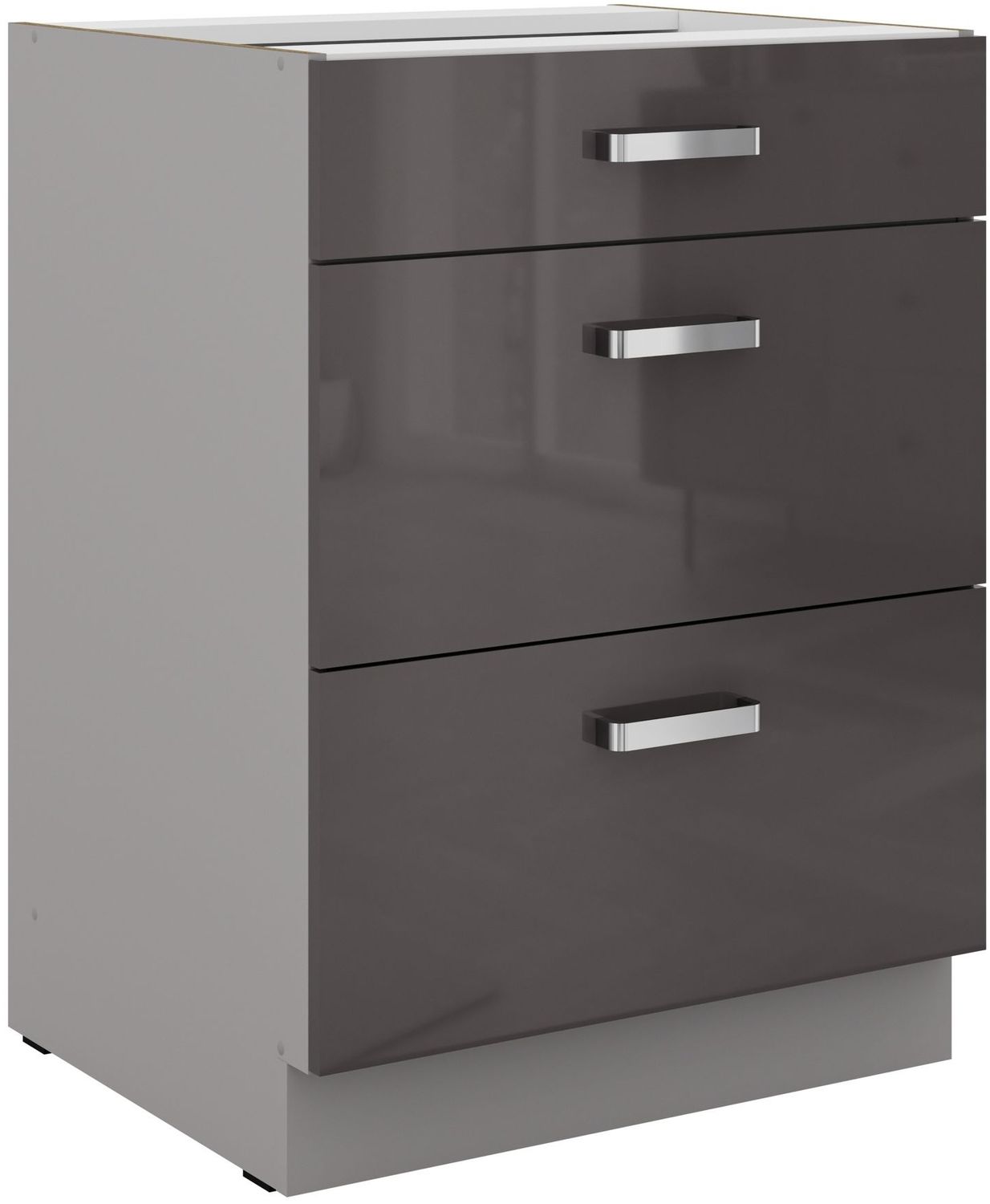 Küchen Unterschrank 60 cm Grau Hochglanz Vollauszug Soft-Close Küche Grey Bianca Bild 1