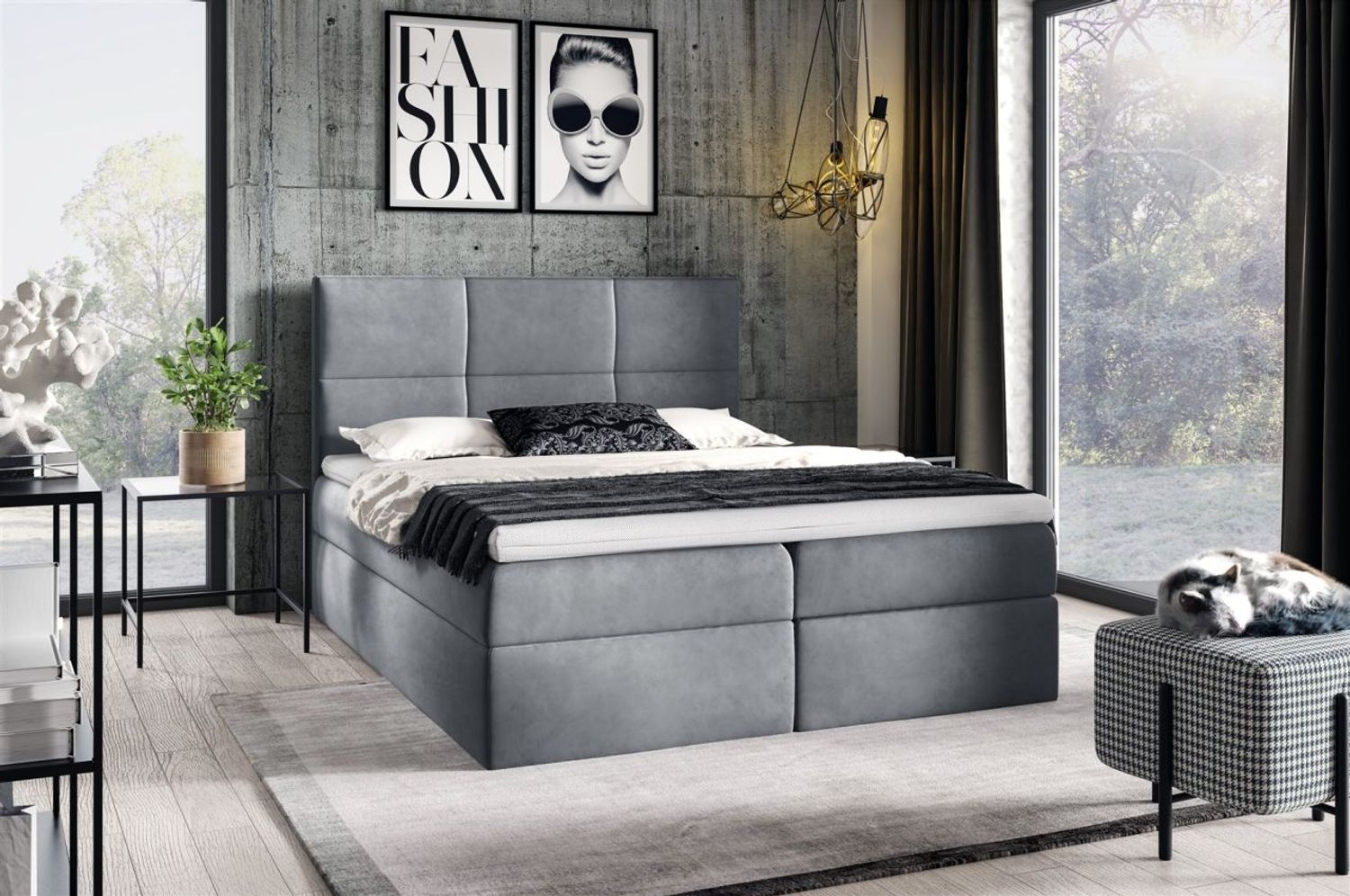 Boxspringbett Schlafzimmerbett HUDSON 180x200cm in Stoff Fresh Grau Bild 1