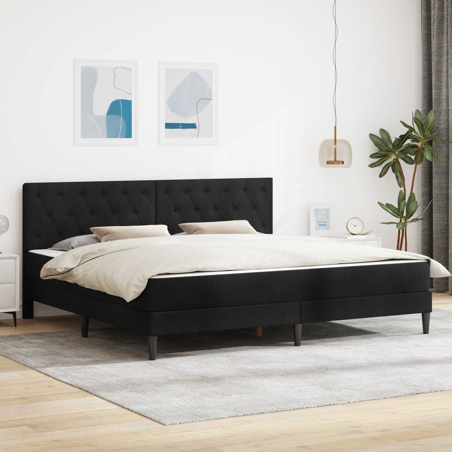 vidaXL Bettgestell mit Matratze mit Kopfteil Schwarz 180 x 200 cm Samt 3415070 Bild 1