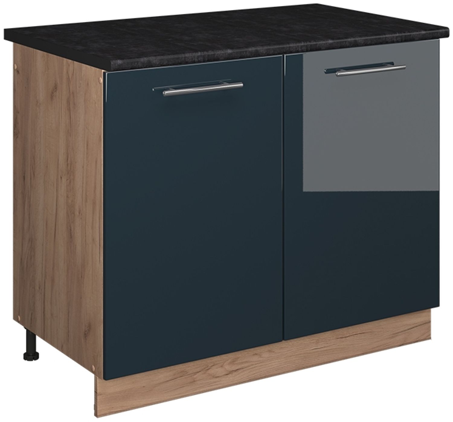 Spülenunterschrank Fame-Line Dunkelblau Hochglanz/Goldkraft Eiche 100 cm, AP Anthrazit Vicco Bild 1
