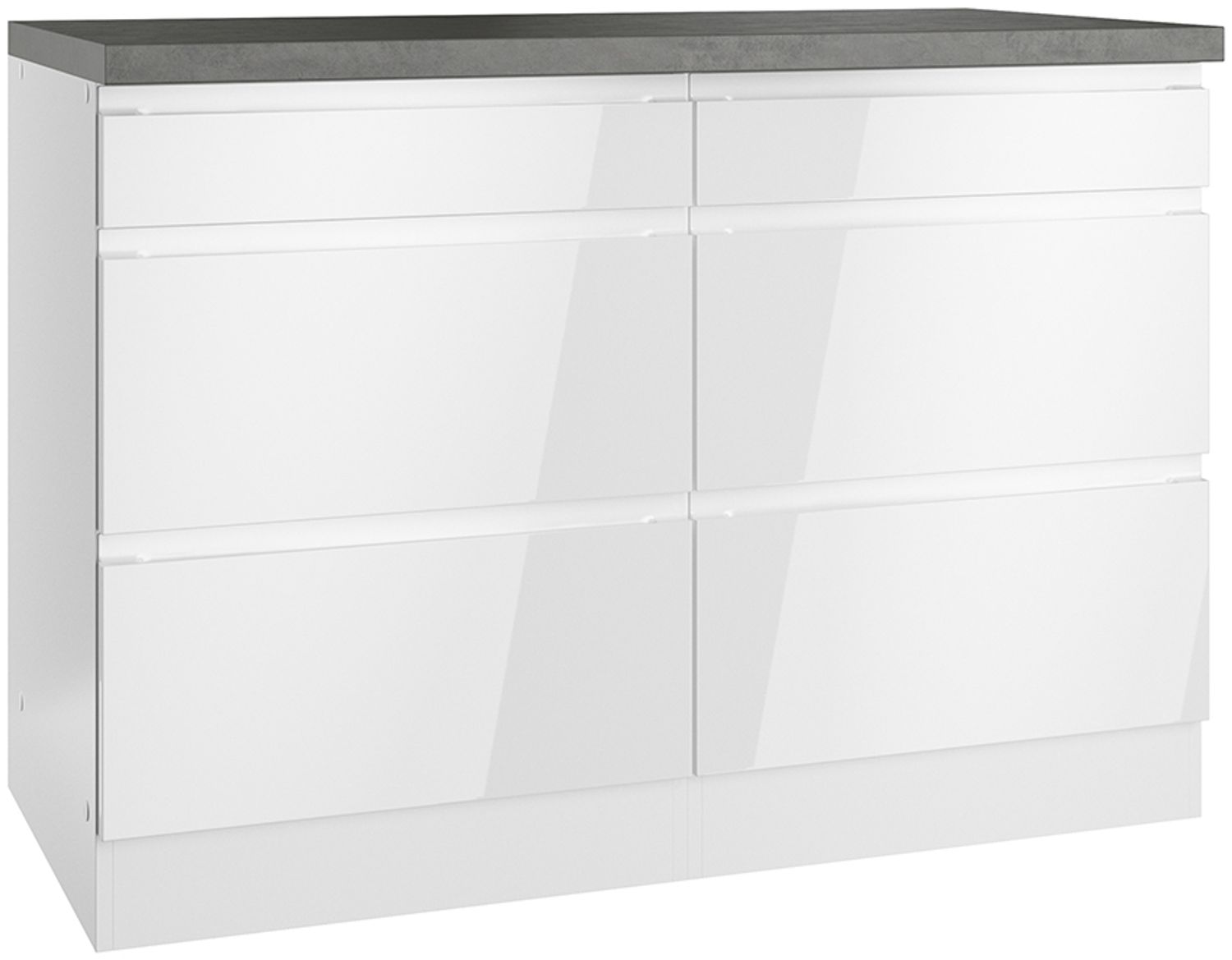 Unterschrank mit Schubladen 120 cm in Hochglanz weiß, Arbeitsplatte Betonoptik MARSEILLE-03 Bild 1