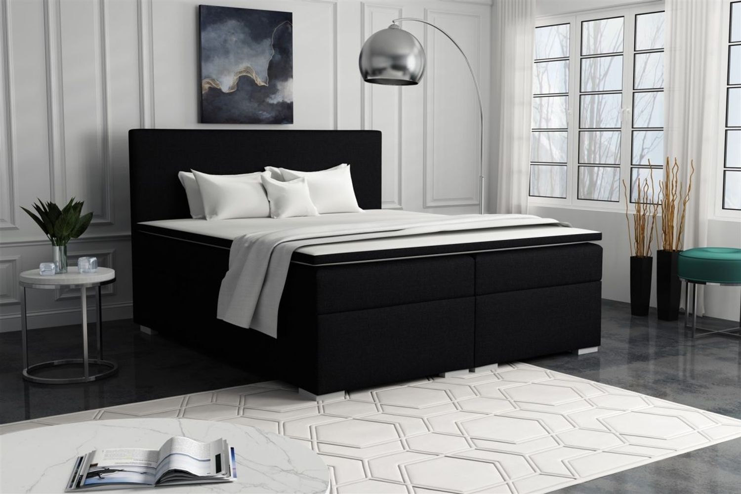 Boxspringbett Schlafzimmerbett SOREL 140x200cm Stoff Inari Schwarz Bild 1