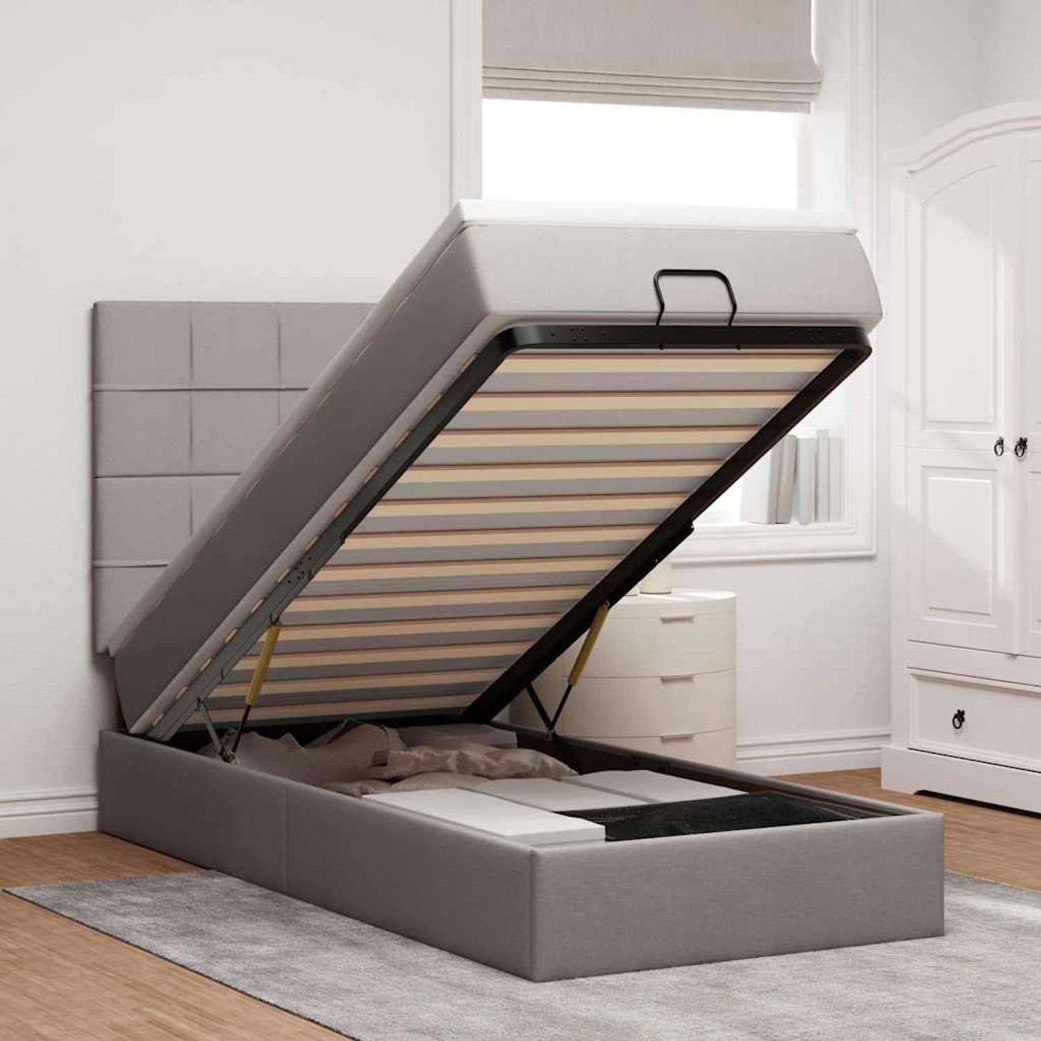 vidaXL Ottomane Bett mit Matratze & LEDs Taupe 90x200 cm Stoff 3313979 Bild 1