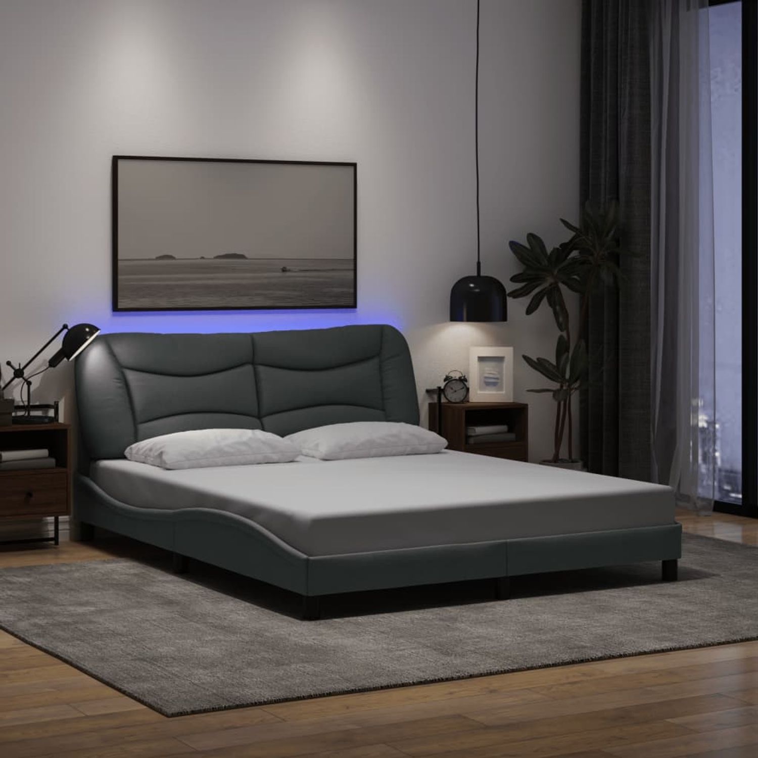 vidaXL Bettgestell mit LED ohne Matratze "Hvar" Hellgrau 160x200 cm Stoff 3213711 Bild 1