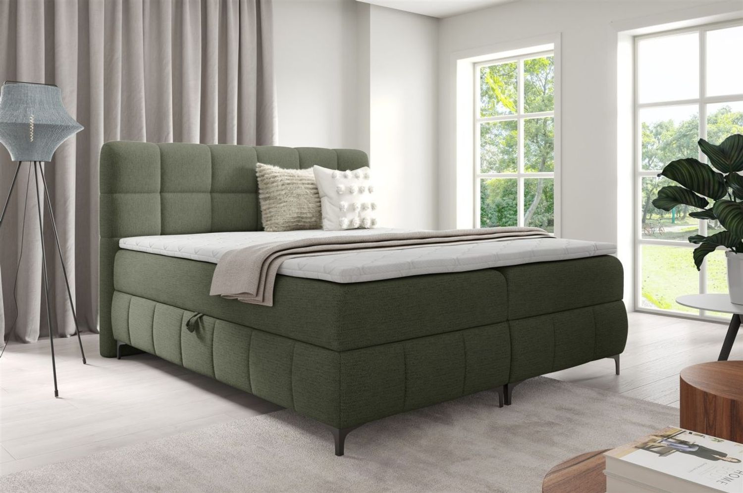 Boxspringbett Schlafzimmerbett SOPHIE 120x200cm Stoff Aragon Olivgrün Bild 1