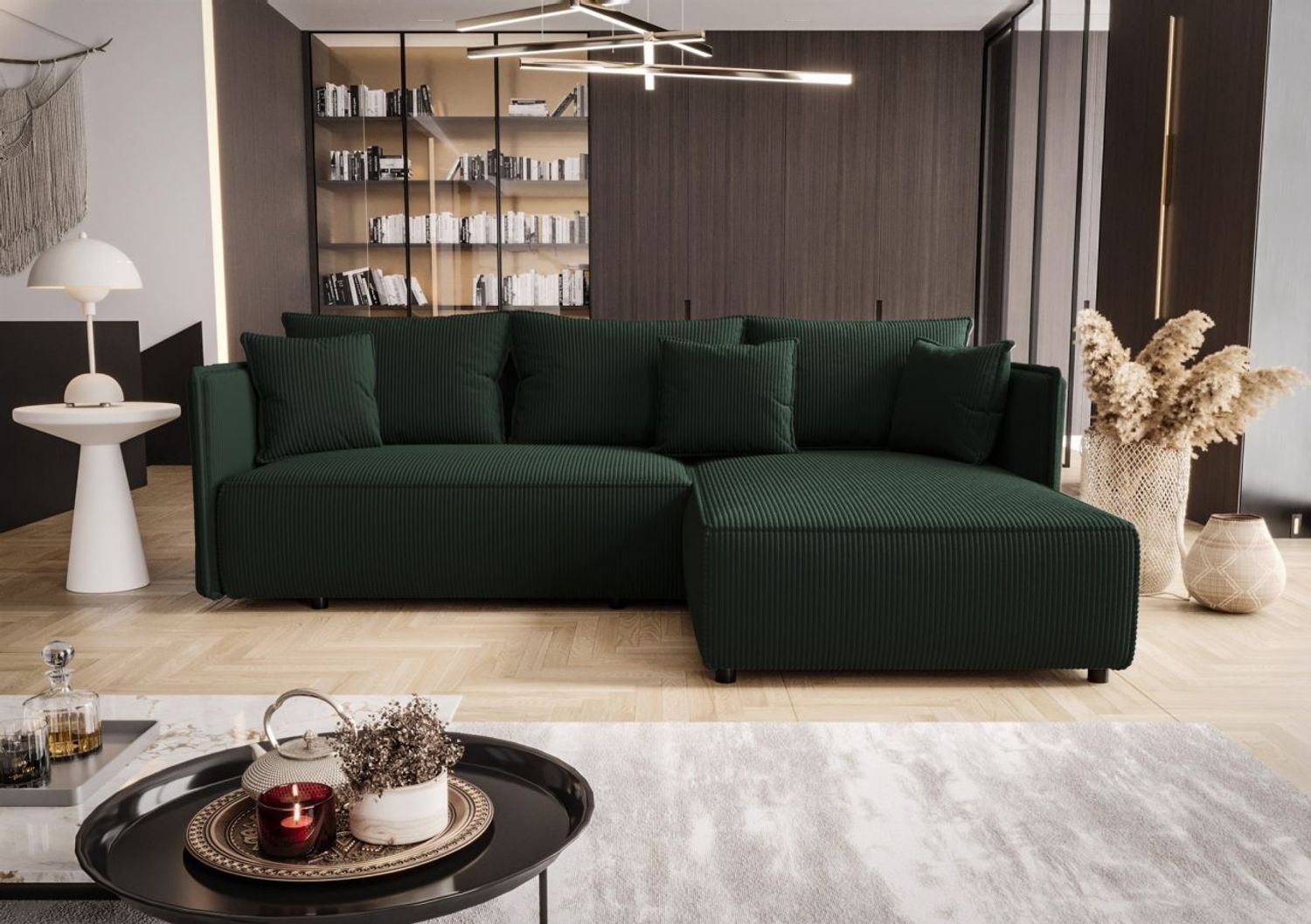 Ecksofa Schlafsofa EVORA Stoff Poso Grün Ottomane Rechts Bild 1