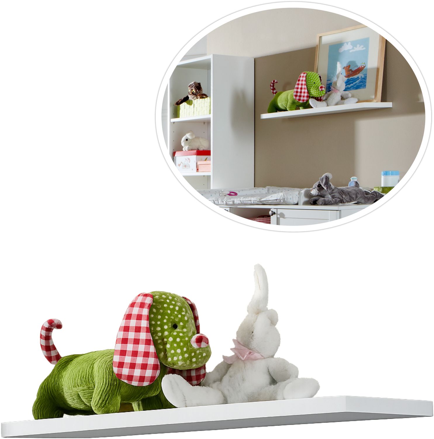 Babyzimmer-Set Zubehör: Wandboard, Hängeregal B78/H3/T25 cm, Landhausstil Weiß Bild 1
