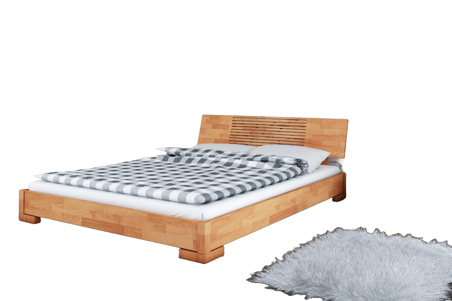 Bett Bento 11 Sonderlänge 80x210 Kernbuche massiv Holzkopfteil und Holzbeine Bild 1
