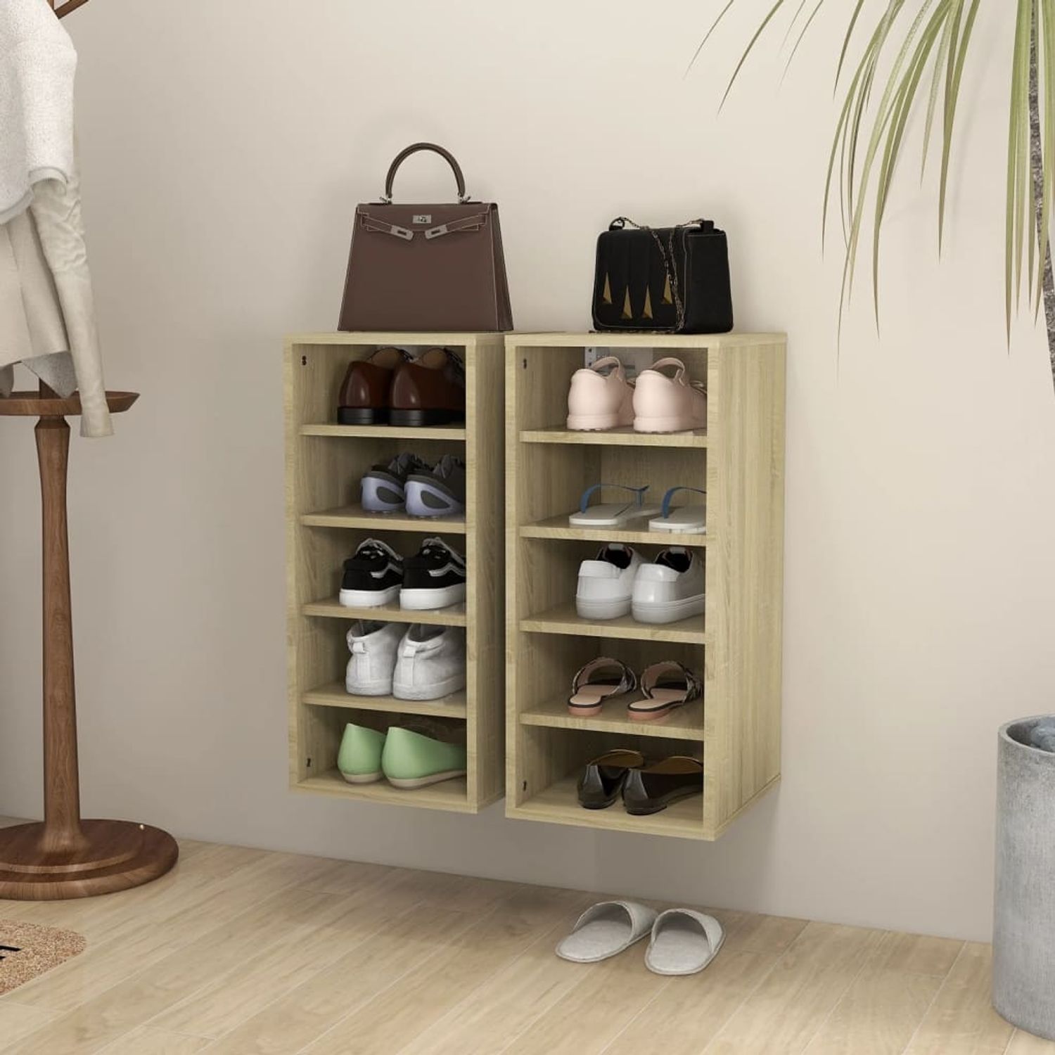 vidaXL Schuhschränke 2 Stk. Sonoma-Eiche 31,5x35x70 cm Holzwerkstoff 808988 Bild 1