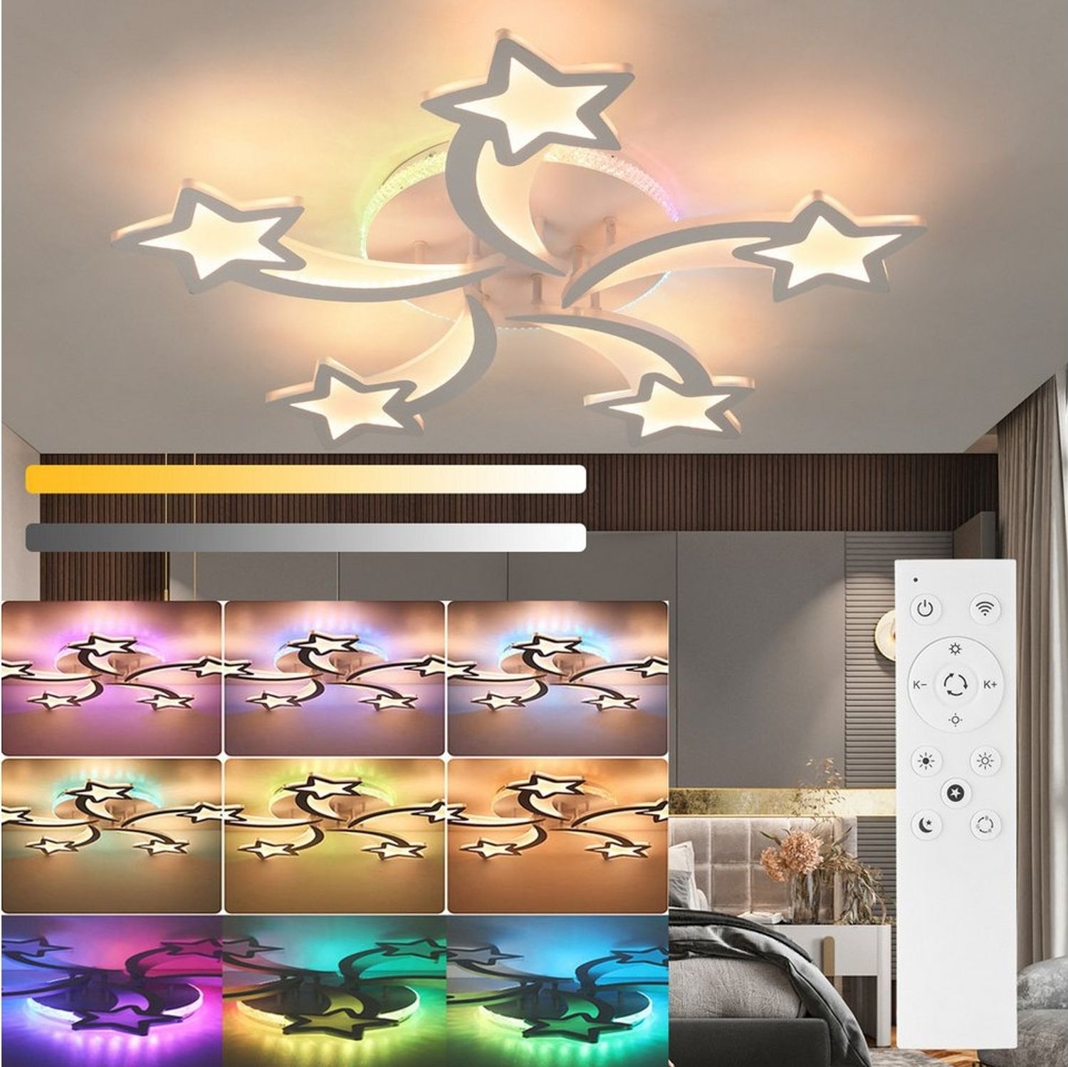 oyajia LED Deckenleuchte 54W Deckenleuchte mit RGB Farbwechsel Lamp, Dimmbar mit Fernbedienung, LED fest integriert, Kaltweiß/Naturweiß/Warmweiß+RGB Hintergrundbeleuchtung Farbwechsel, Modern Blumenform Deckenlampe für Schlafzimmer Kinderzimmer Wohnzimmer Bild 1