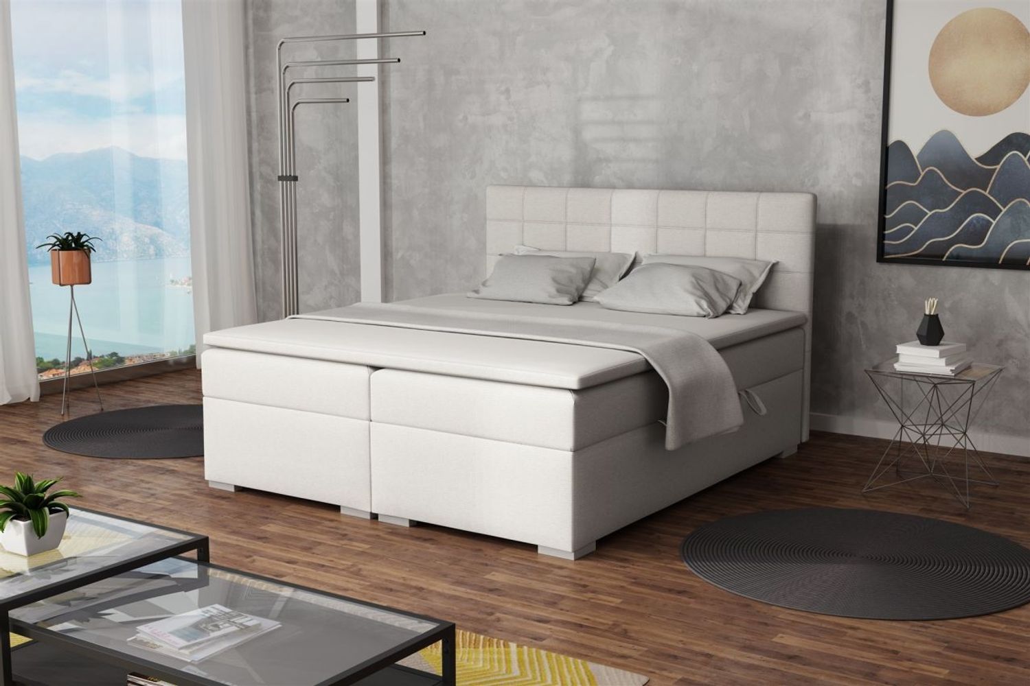 Boxspringbett Schlafzimmerbett FARUK 160x200cm Stoff Aragon Ecru Bild 1