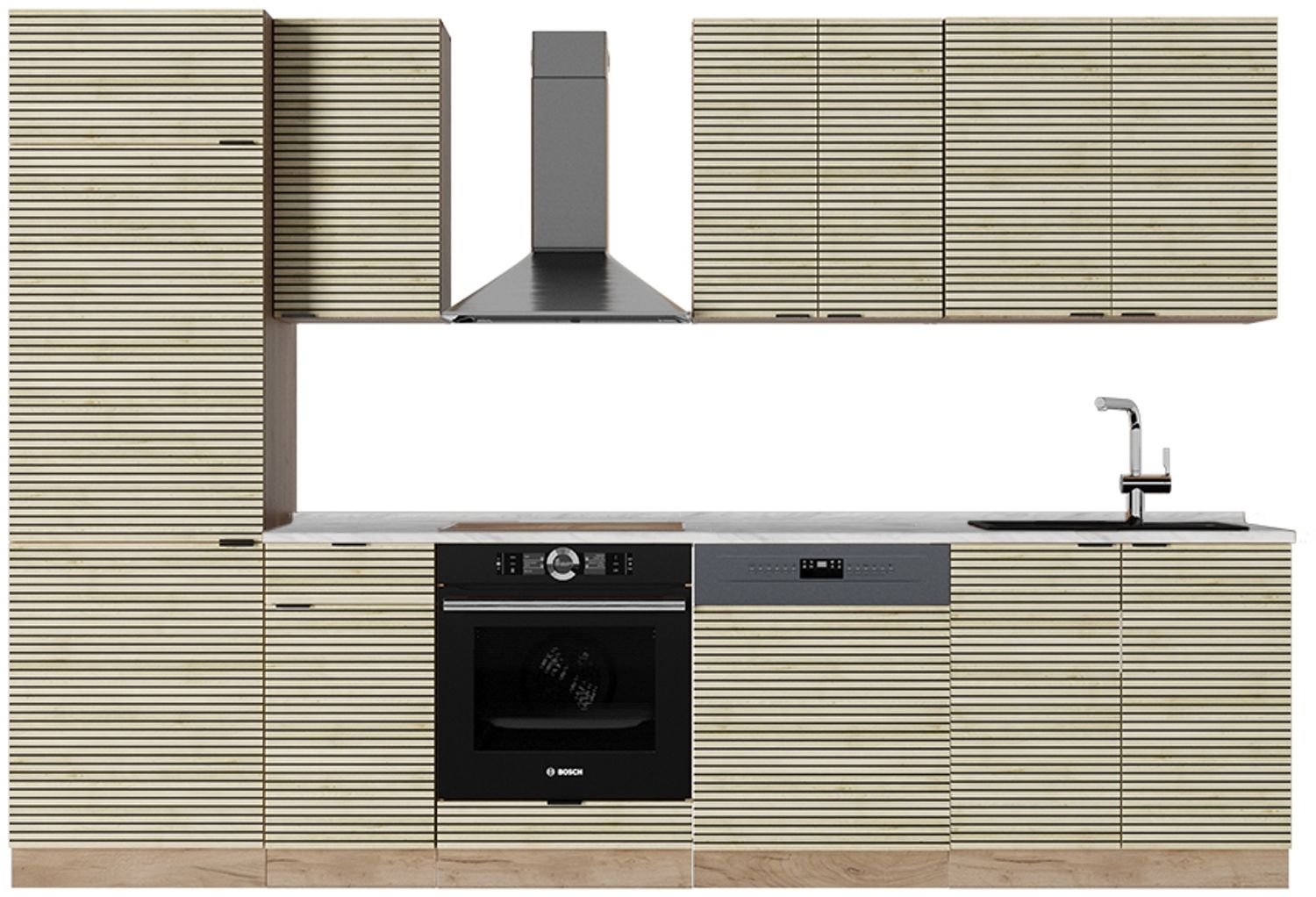 Küchenzeile Fame-Line Eiche Paneel/Goldkraft Eiche 300 cm , AP Marmor Vicco Bild 1