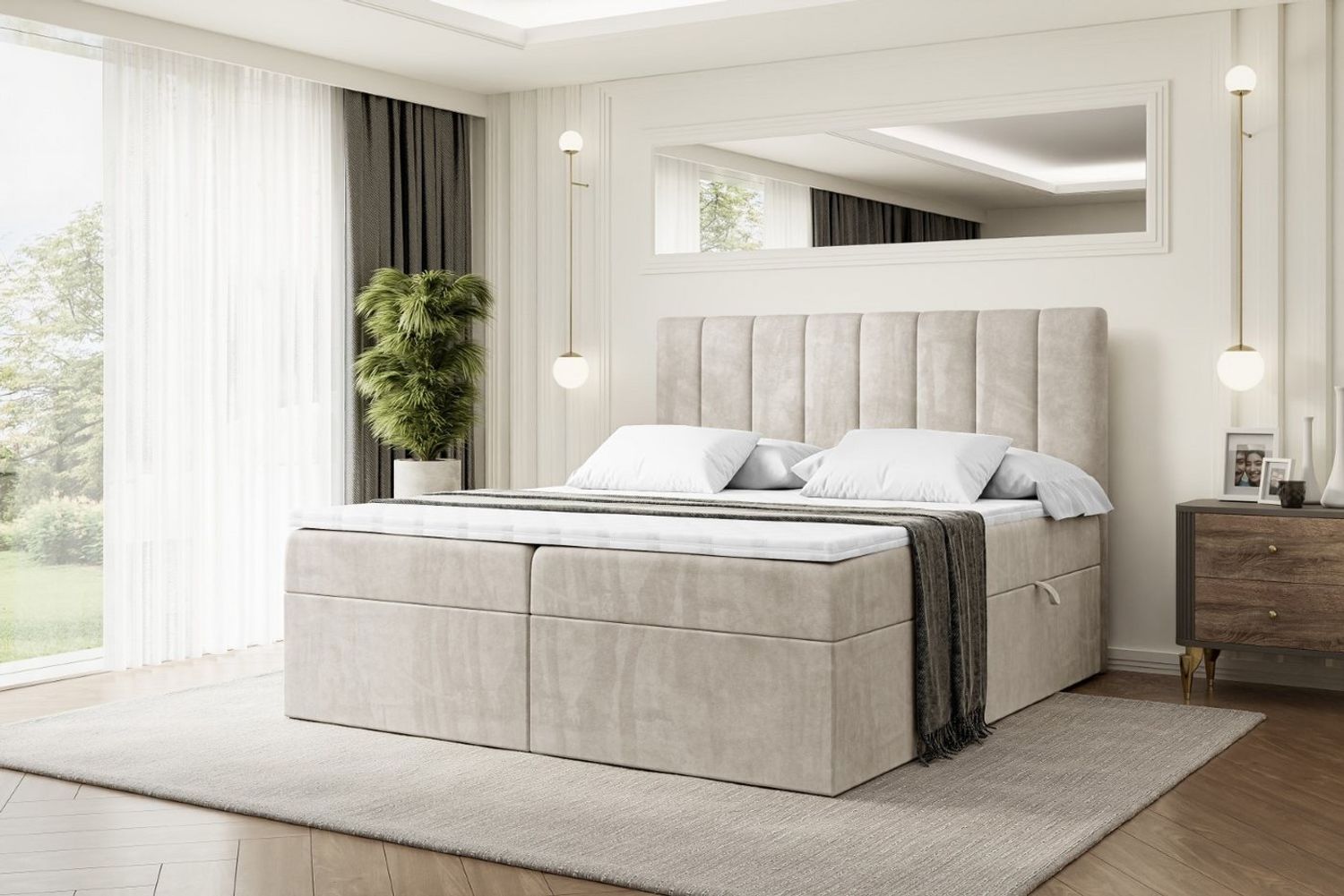 ALTDECOR 'OTTA' Boxbett, Multipocket-Matratze H4, H3 Matratze Bonellfederung, Topper, Kopfteil, H4/Beige Casablanca, 160x200 Bild 1