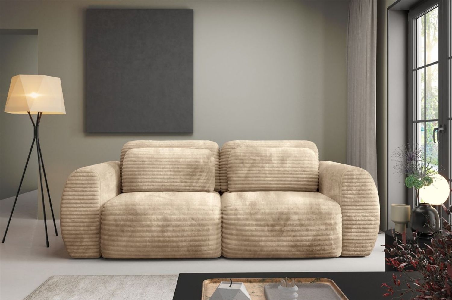 Sofa 2-Sitzer mit Schlaffunktion SIMONE in Stoff Ambience Sand Bild 1