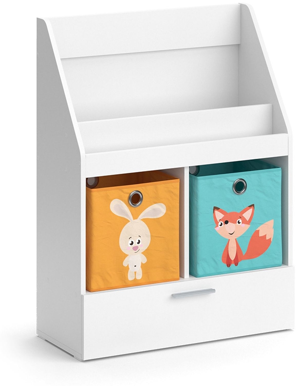 Kinderregal Luigi Weiß 72 x 96.2 cm mit Schublade und 2 Faltboxen opt. 6 Vicco Bild 1