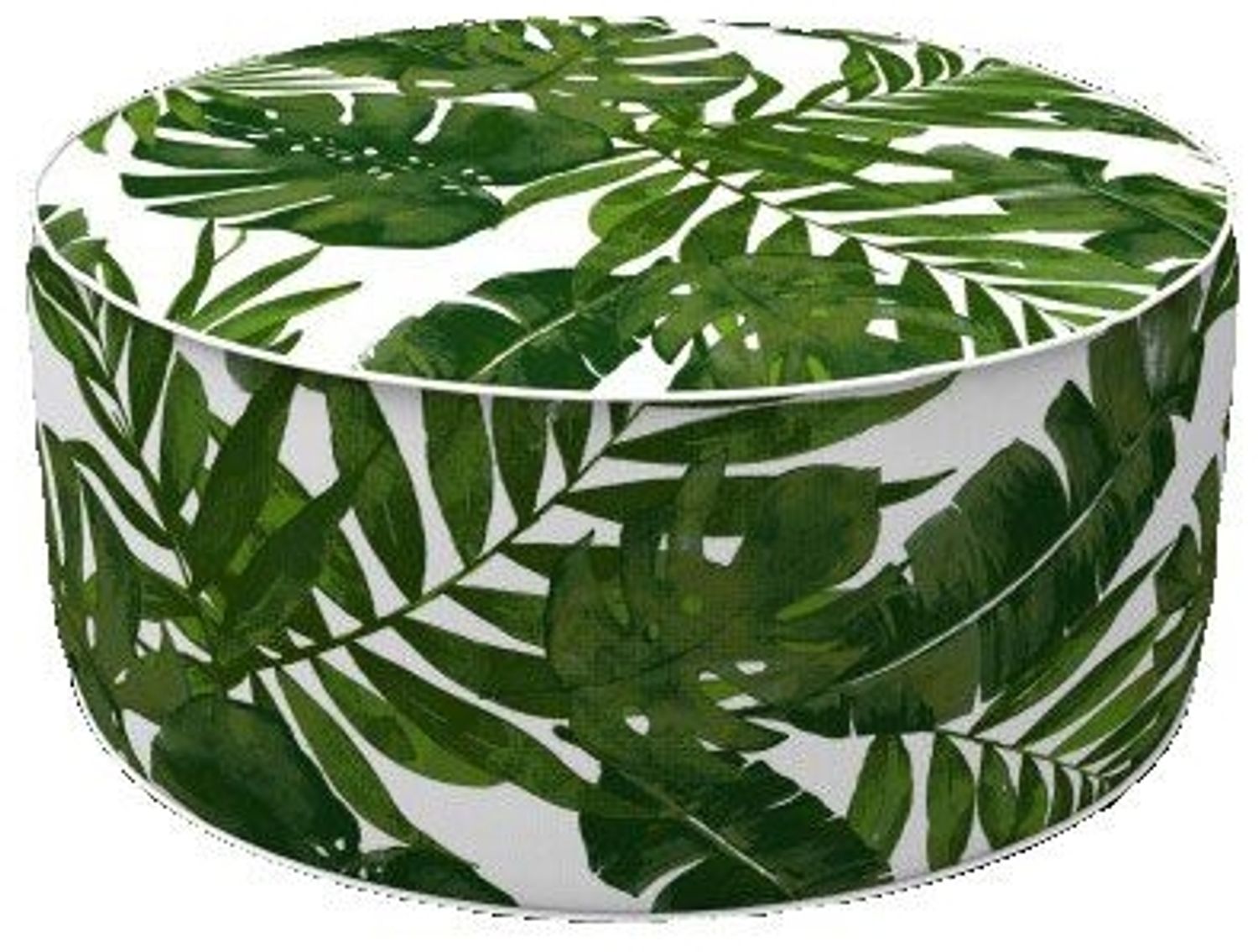 Primaster Sitzpouf aufblasbar weiß grün Ø 53 x 23 cm mit tropischen Blättern Bild 1