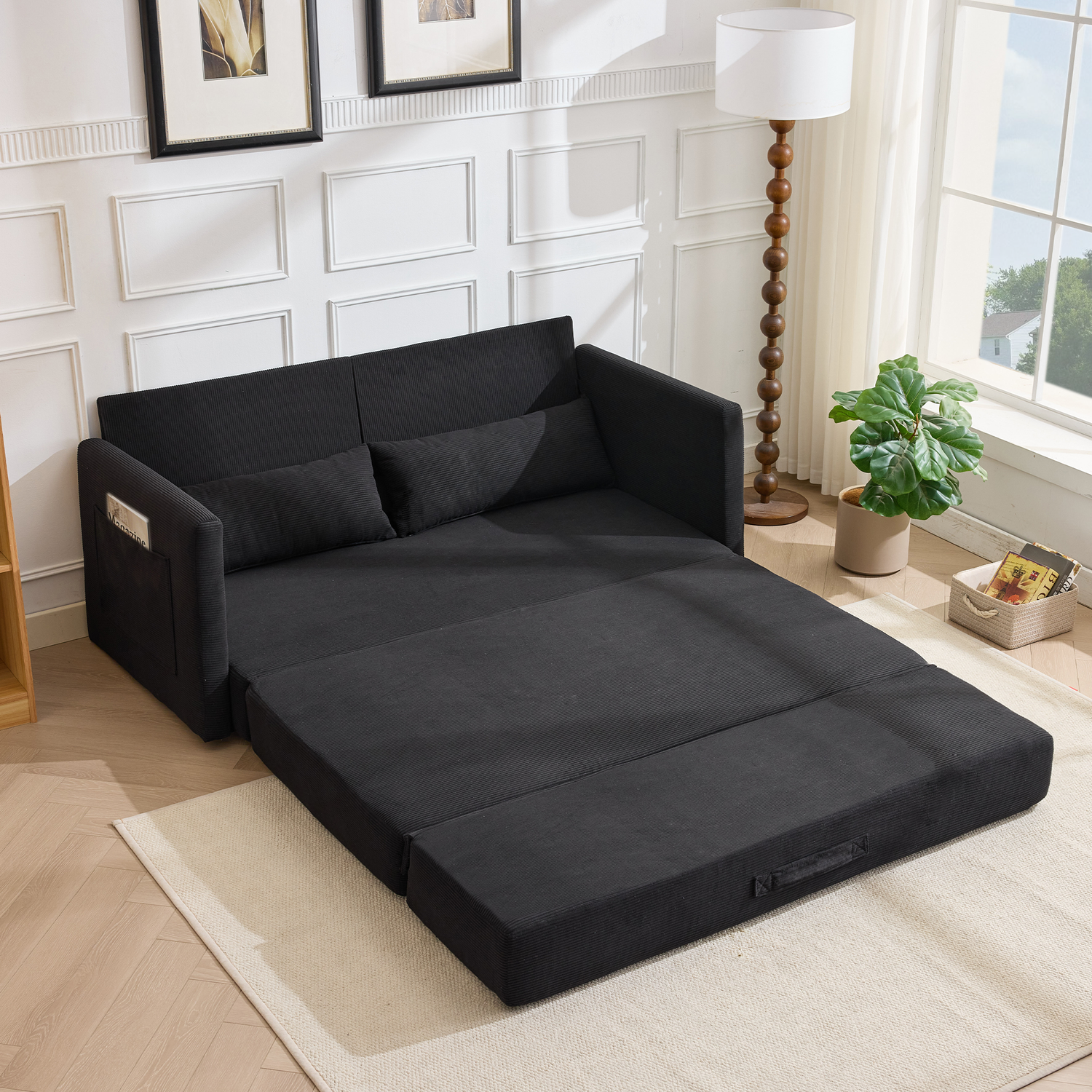 LVHOM Schlafsofa 2-Sitzer, Klappsofa mit Schlaffunktion, Bettsofa aus Cordstoff, Schlafcouch mit Kissen und Seitentaschen, 165x92x82 cm Bild 1