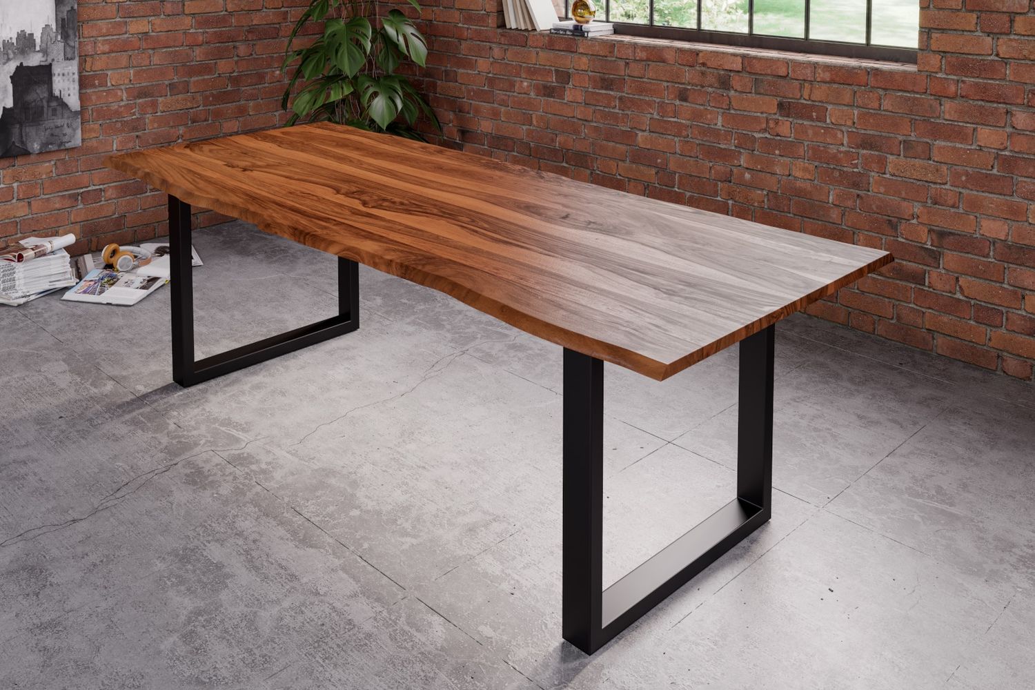Esstisch Baumkante Massiv Sheesham-Holz naturfarben 200 x 100 U-Gestell schwarz Hero 71098188 Bild 1