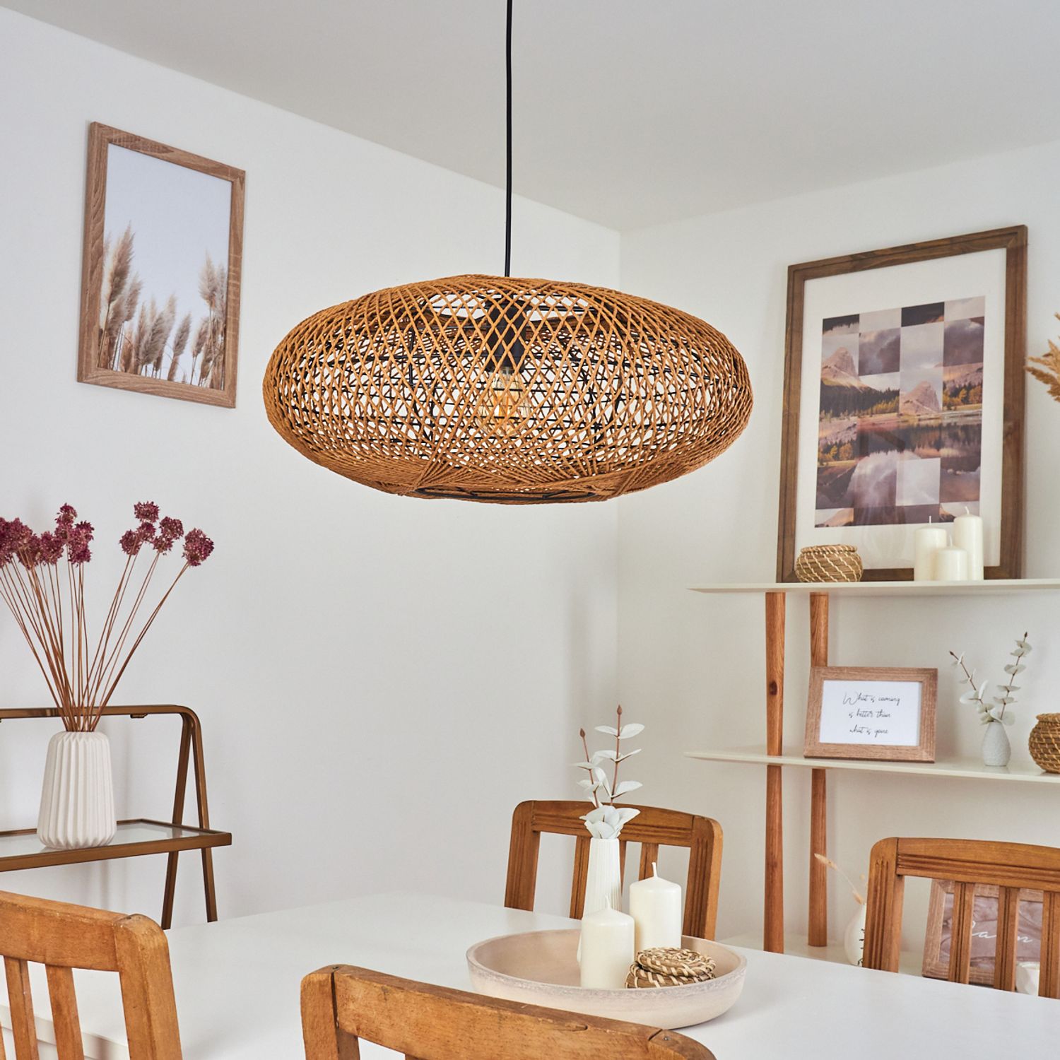 hofstein Hängeleuchte »Messerotti« moderne Pendellampe aus Metall und Sisal in Schwarz/Natur, ohne Leuchtmittel, Leuchte im Vintage-Design mit Lichteffekt, 1xE27 Bild 1