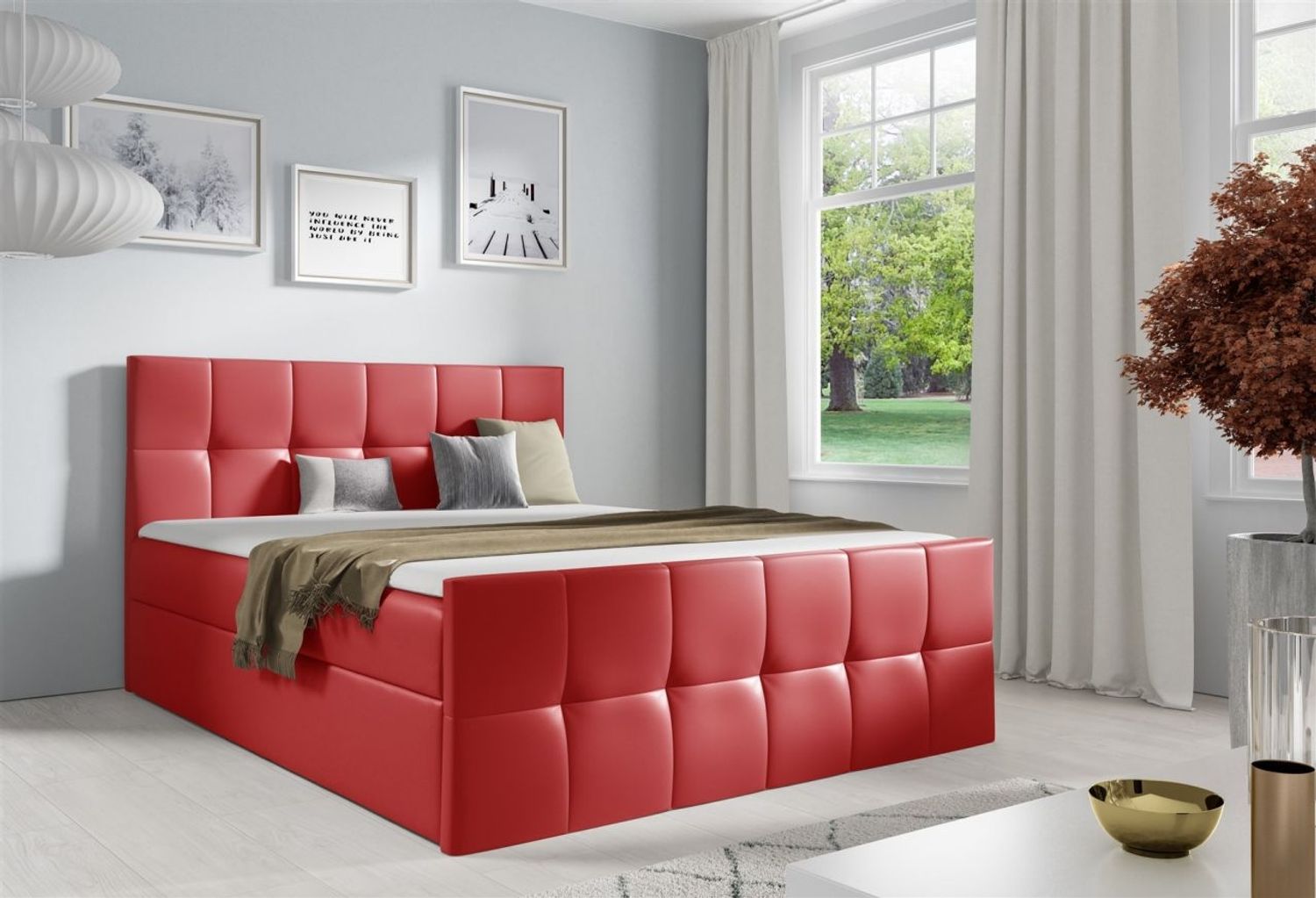 Boxspringbett Schlafzimmerbett CARMEN LUX 160x220 cm Kunstleder Madryt Rot Bild 1