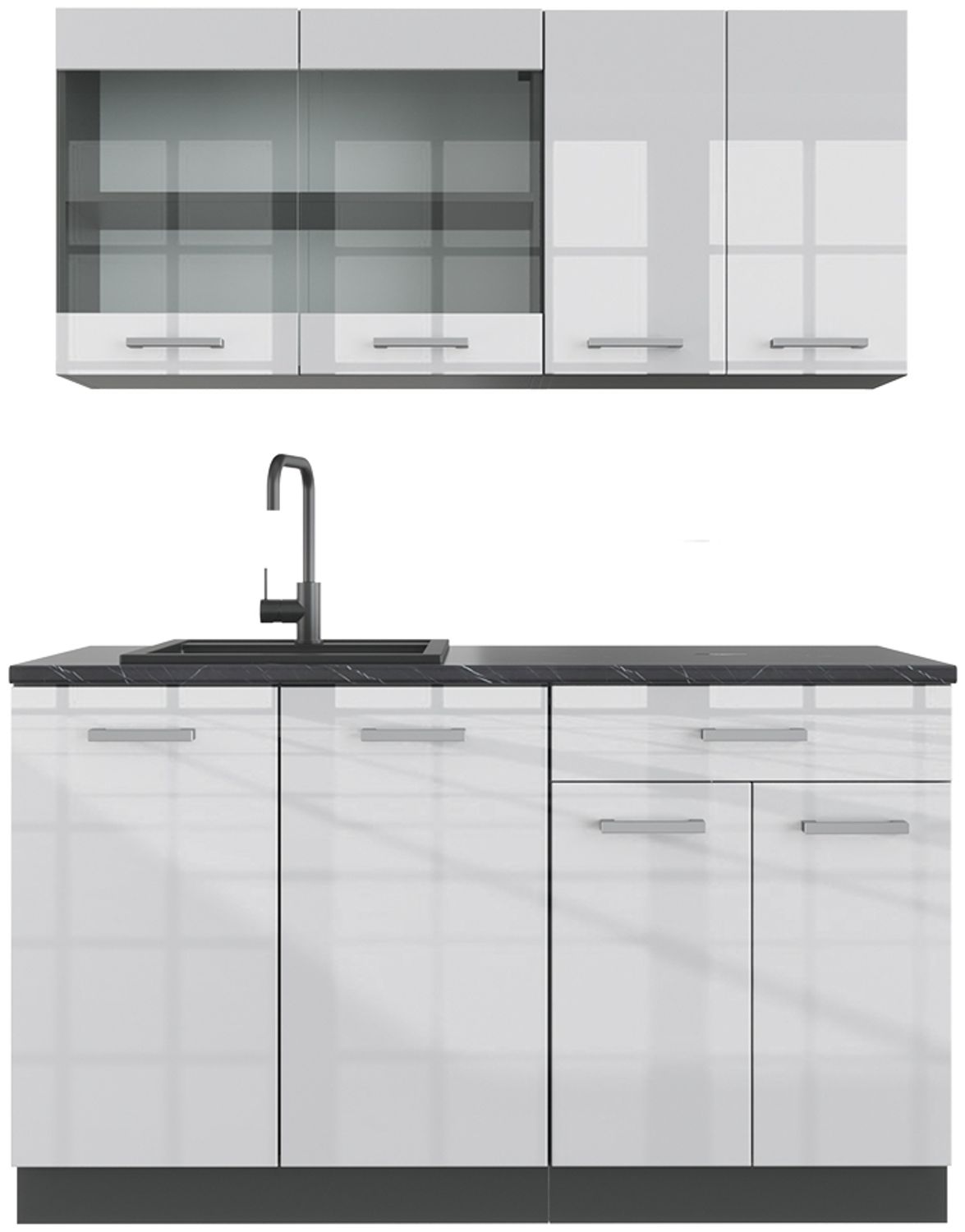 Singleküche R-Line Weiß Hochglanz/Anthrazit 140 cm ohne Arbeitsplatte Vicco Bild 1