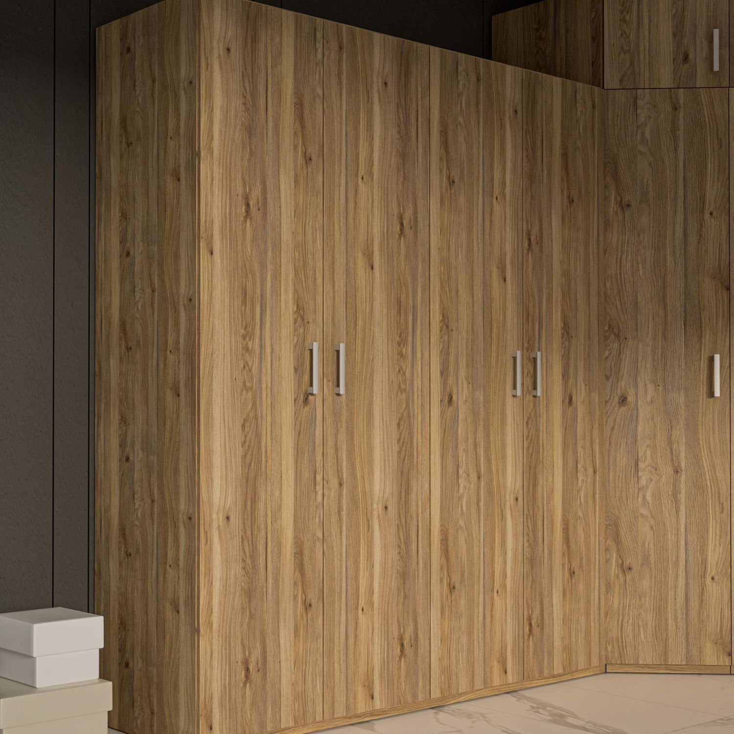 Forte ECONOBOX 2 Kleiderschrank 175 180, 4-türiger Drehtürenschrank mit Einlegeböden und Kleiderstange, Holzwerkstoff, Mauvella Eiche Dekor, 177,5 cm breit, 210,5 cm hoch, 54,2 cm tief Bild 1
