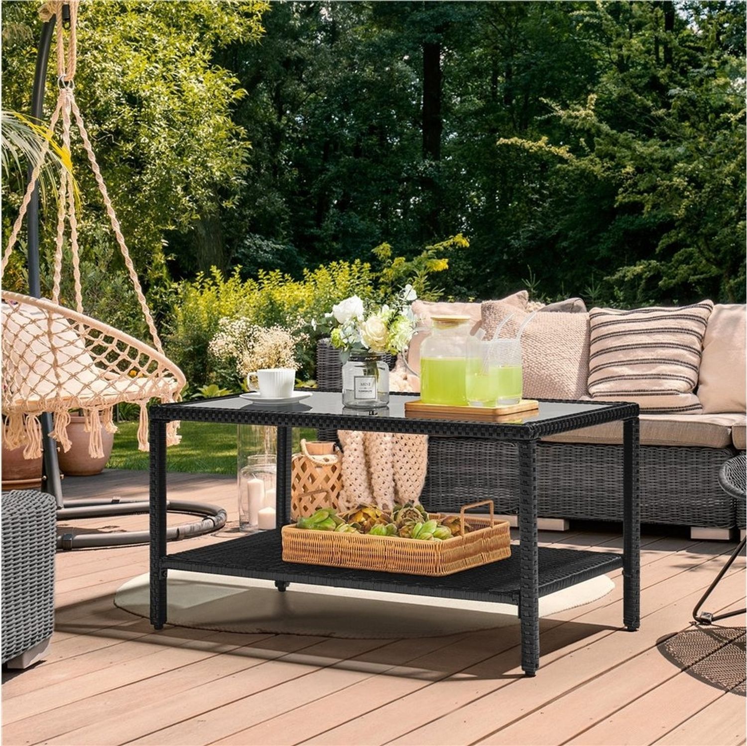 Yaheetech Gartentisch, Balkontisch mit Ablage & Platte für Indoors/Outdoors, Schwarz Bild 1