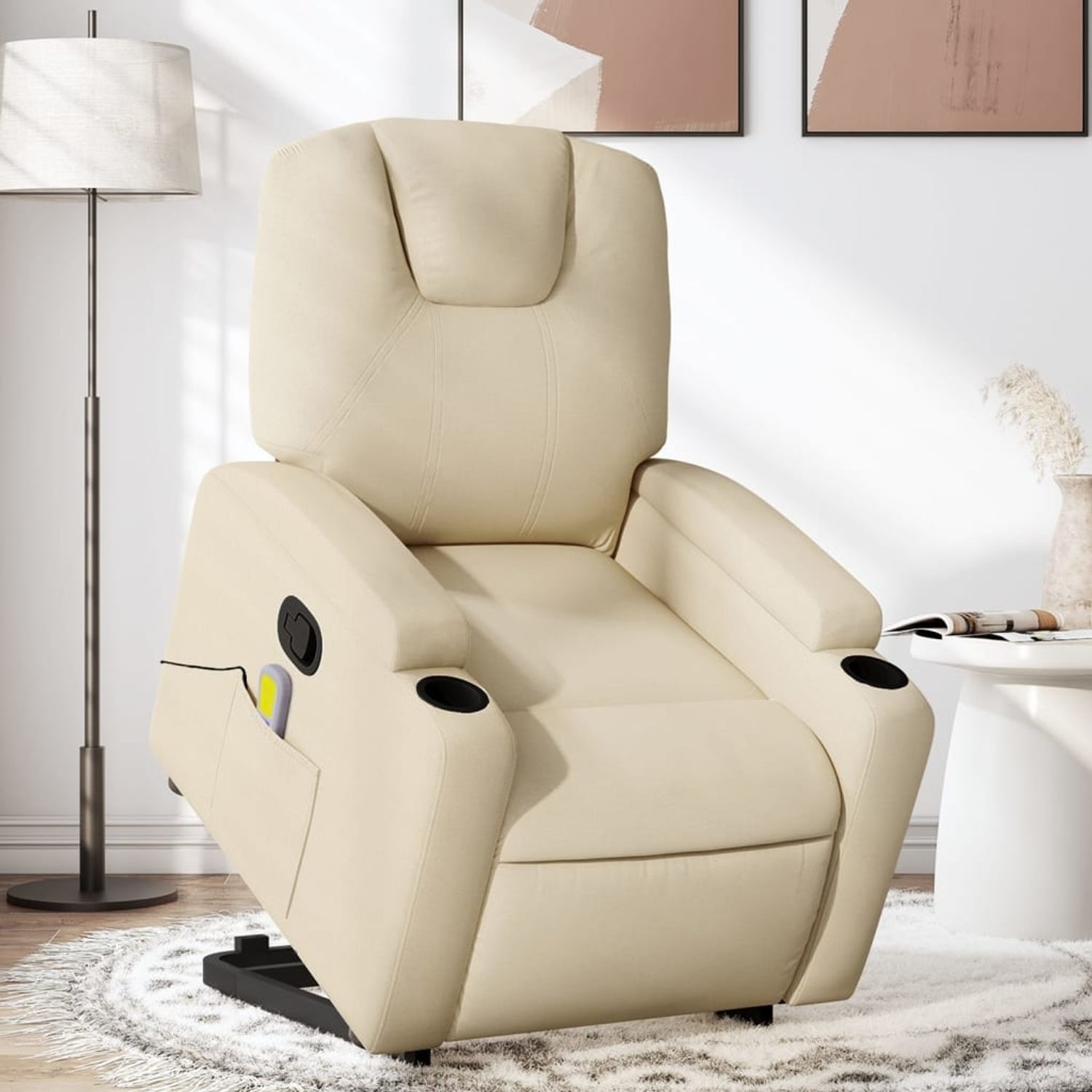 vidaXL Massagesessel mit Aufstehhilfe Creme Stoff 3204389 Bild 1