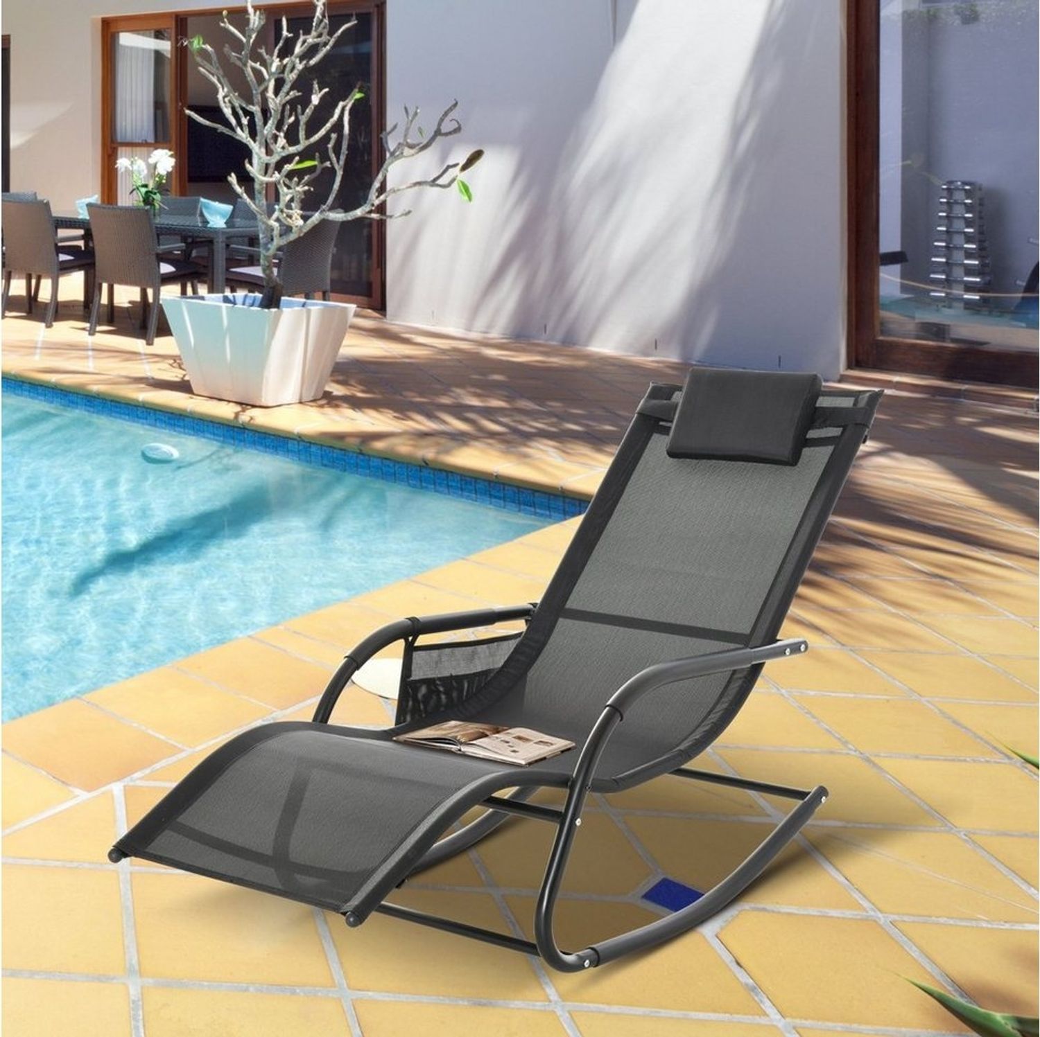 Outsunny Schaukelstuhl mit Seitentasche (Relaxsessel, 1 St), für Garten, Schwarz Bild 1