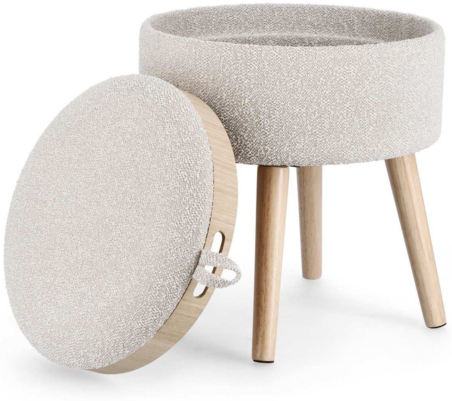 Hocker Zoya aus Bouclè-Stoff, Hellgrau, 39 x 39 x 43 cm Bild 1