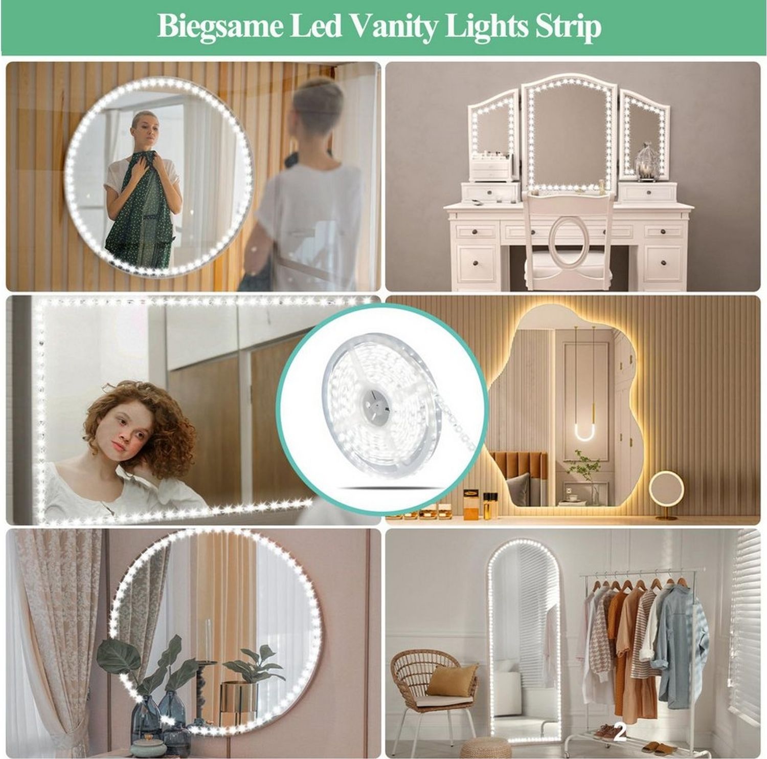 Jibenhome Spiegelleuchte 1M/4M flexible LED-Lichtstreifen Weiß LED-Kosmetikspiegel-Licht, USB, 1 M, LED fest integriert, Dimmbar, Memory Kein Spiegel Bild 1