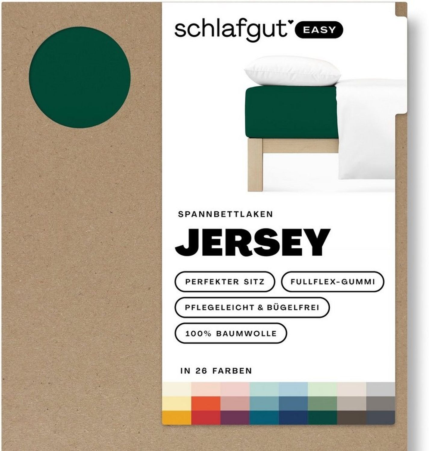Schlafgut 'Easy' Spannbettlaken, Jersey, 100% Baumwolle, rundum Gummizug, für Matratzen bis 22 cm Höhe, Green Deep, M 120x200cm - 130x200cm Bild 1