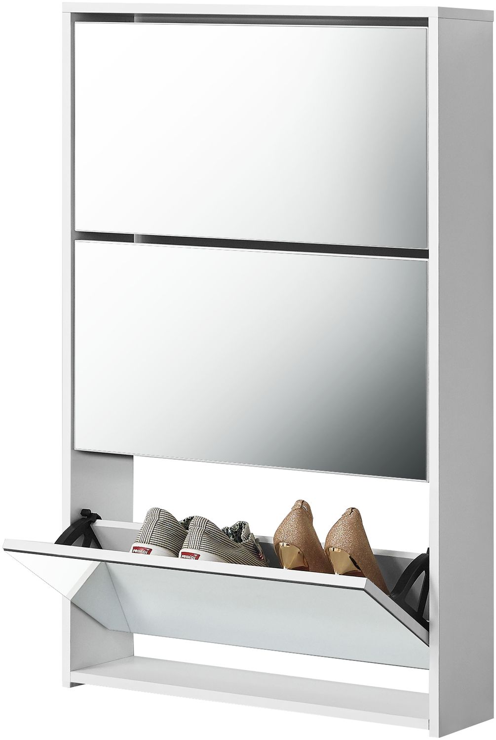 en.casa Schuhschrank Lund 102,5 x 63 x 17 cm Verspiegelt Weiß Bild 1