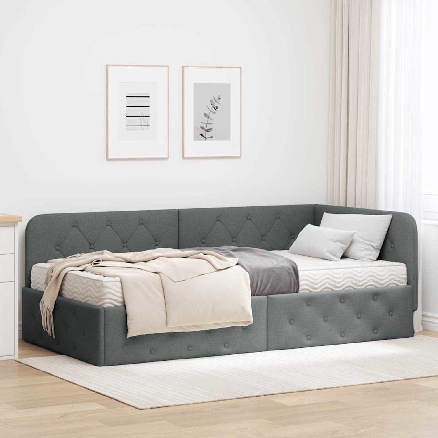 vidaXL Eckbettgestell Dunkelgrau 100 x 200 cm Stoff 3394054 Bild 1