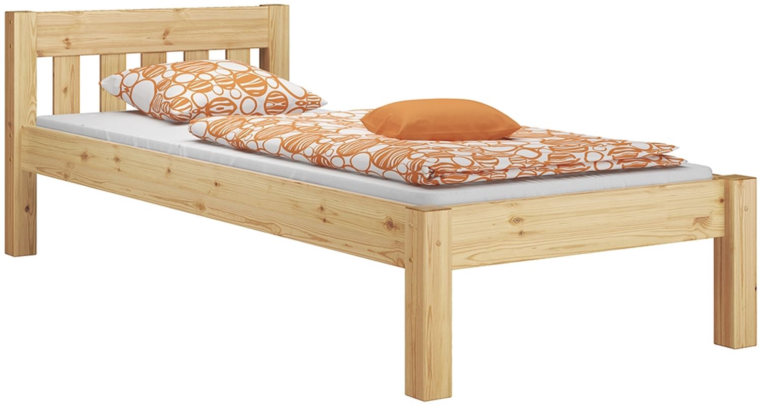 Erst-Holz Einzelbett Natur 100x200 Bett, Federleisten-Rollrost, Matratze Senkrechte Balken Bild 1