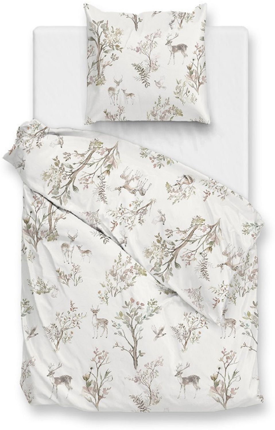 Zo! Home Flanell Bettwäsche 135x200 Hazel off-white Rehe Hirsch Enten Bäume Bild 1