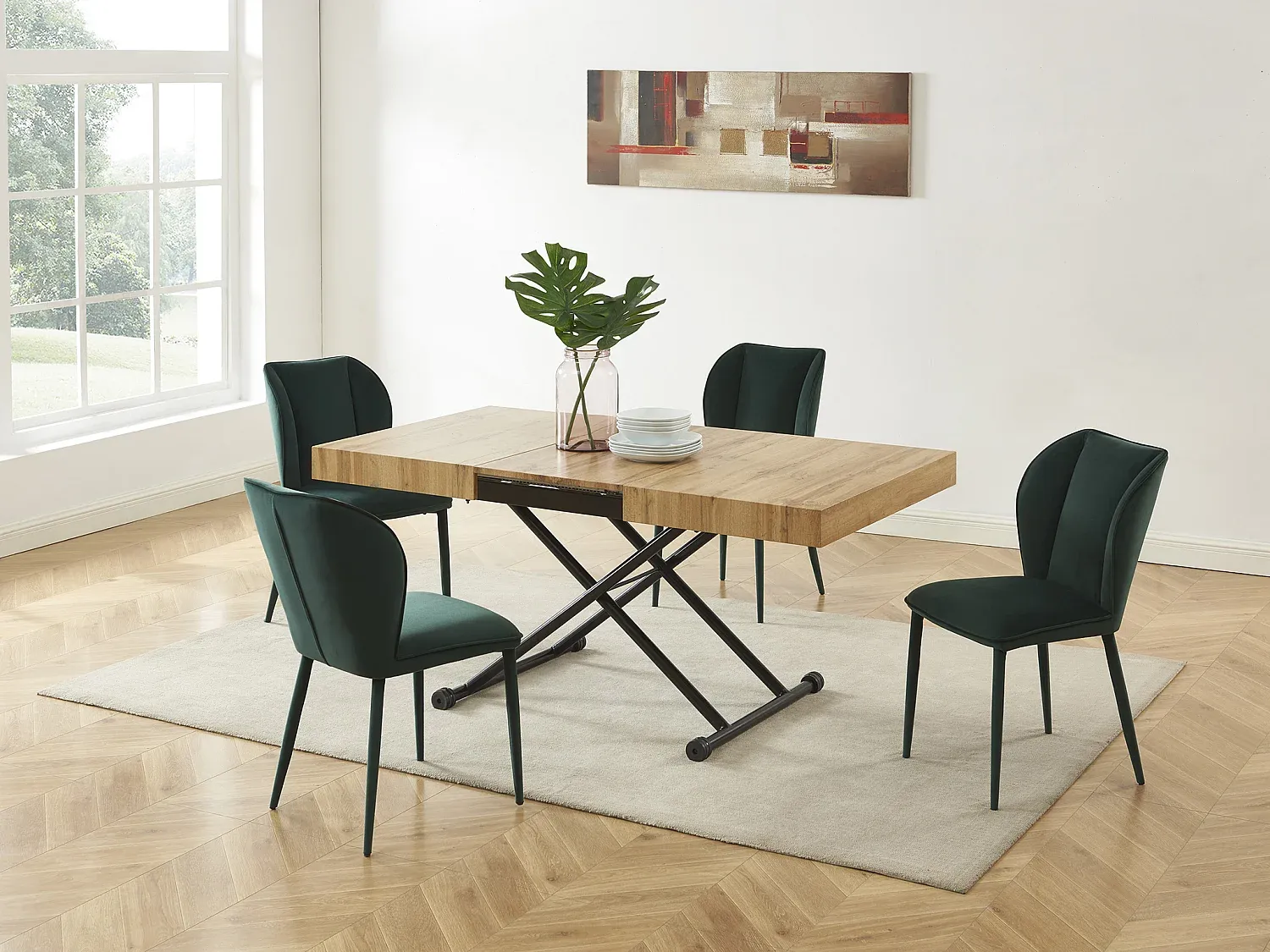 Vente-unique 'MORIALA' 2-in-1-Tisch ausziehbar und höhenverstellbar, MDF natur / Stahl schwarz, 120-220 x 90 x 45-75 cm Bild 1